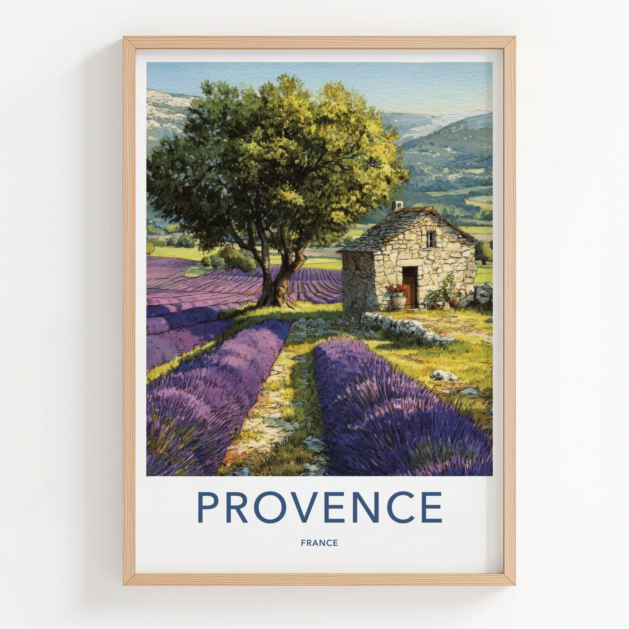 Provence Poster - France Travel Art - Lavender Field House Home Decor