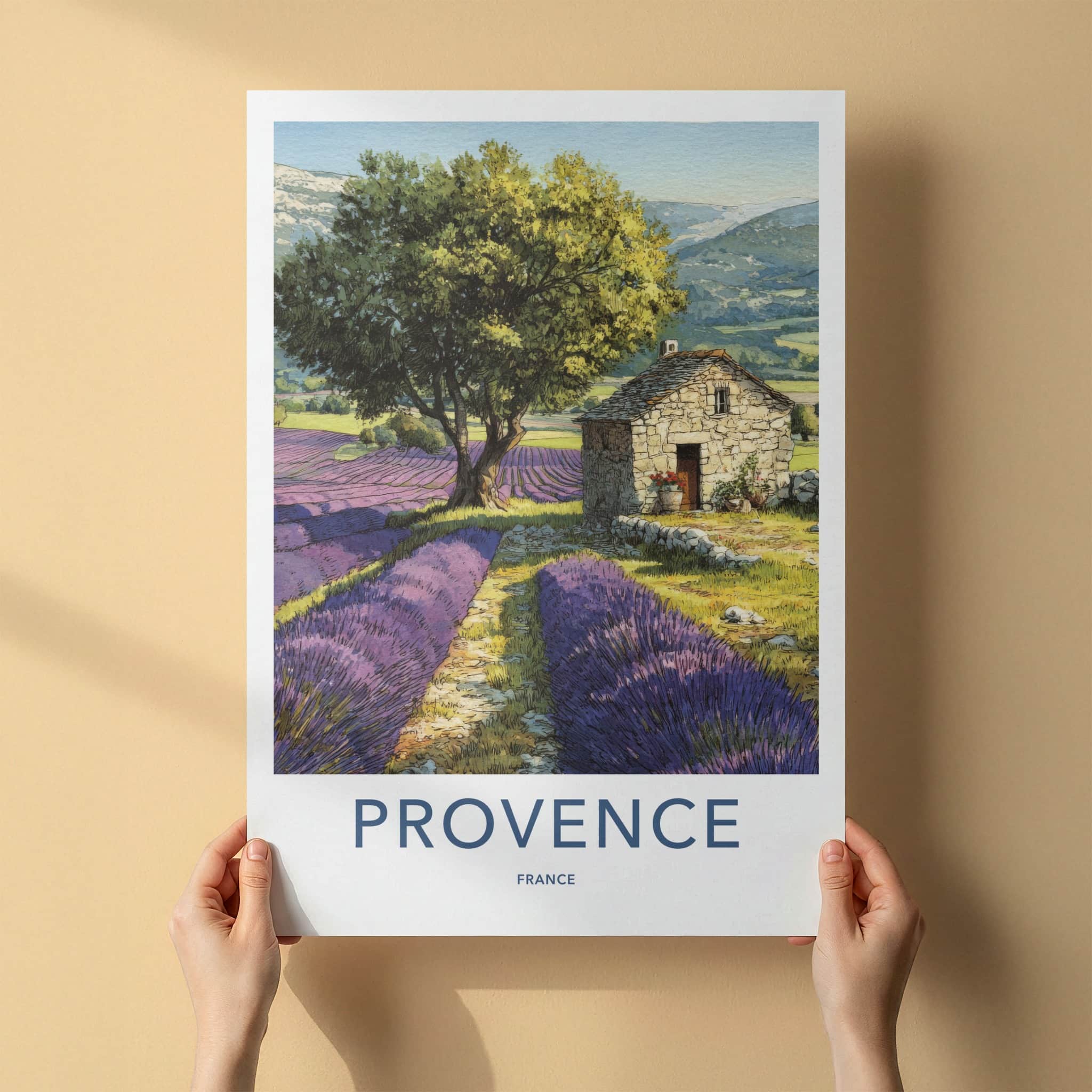 Provence Poster - France Travel Art - Lavender Field House Home Decor
