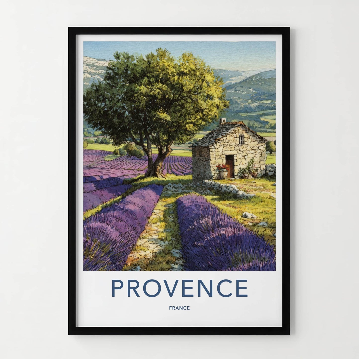Provence Poster - France Travel Art - Lavender Field House Home Decor