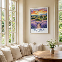 Provence Poster - France Travel Art - Lavender Field Sunset Home Decor