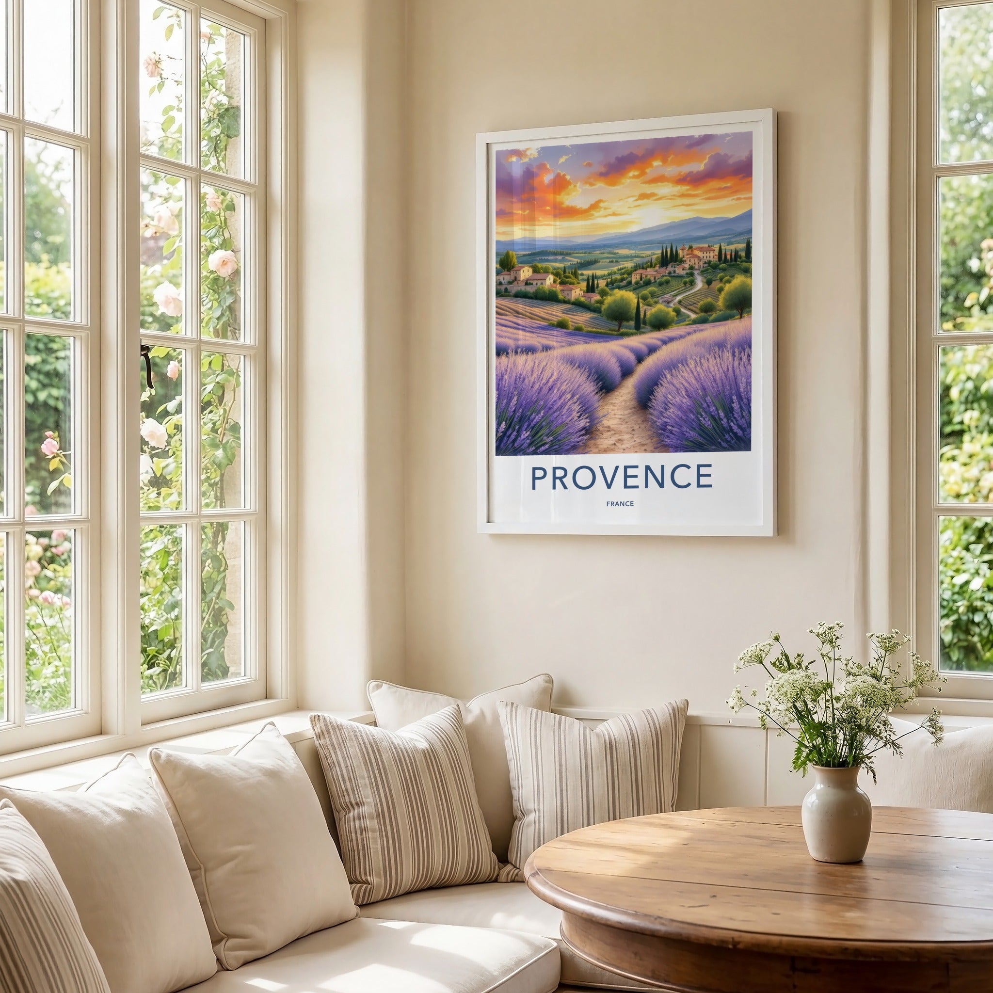 Provence Poster - France Travel Art - Lavender Field Sunset Home Decor
