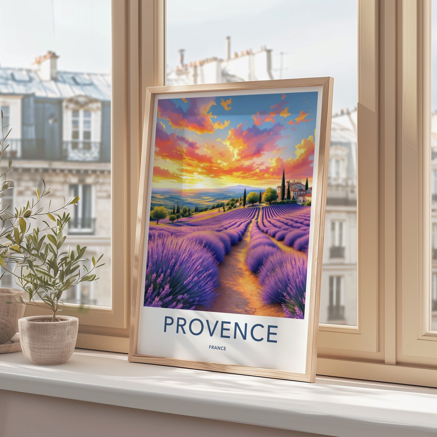 Provence Poster - France Travel Art - Lavender Fields Sunset Home Decor