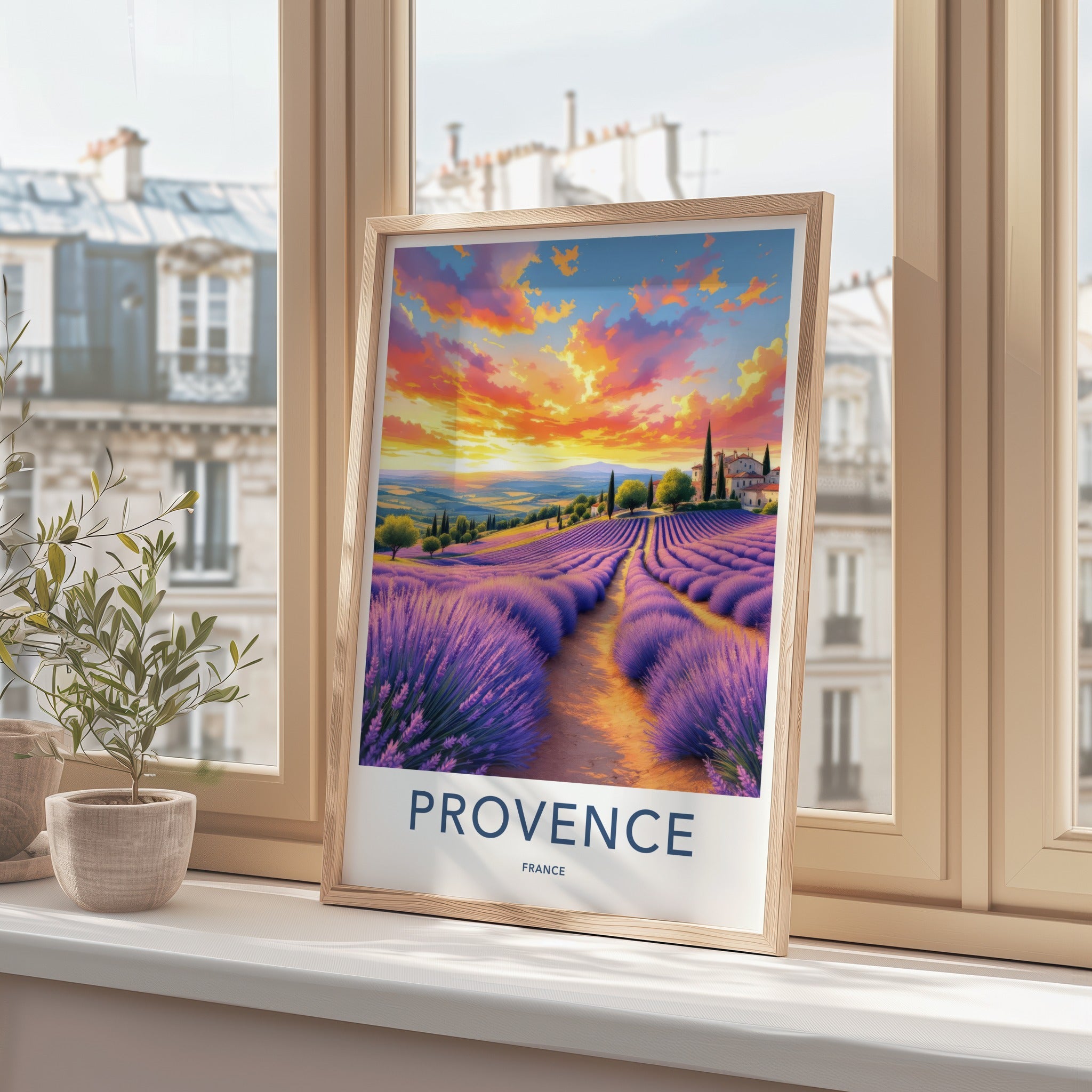 Provence Poster - France Travel Art - Lavender Fields Sunset Home Decor