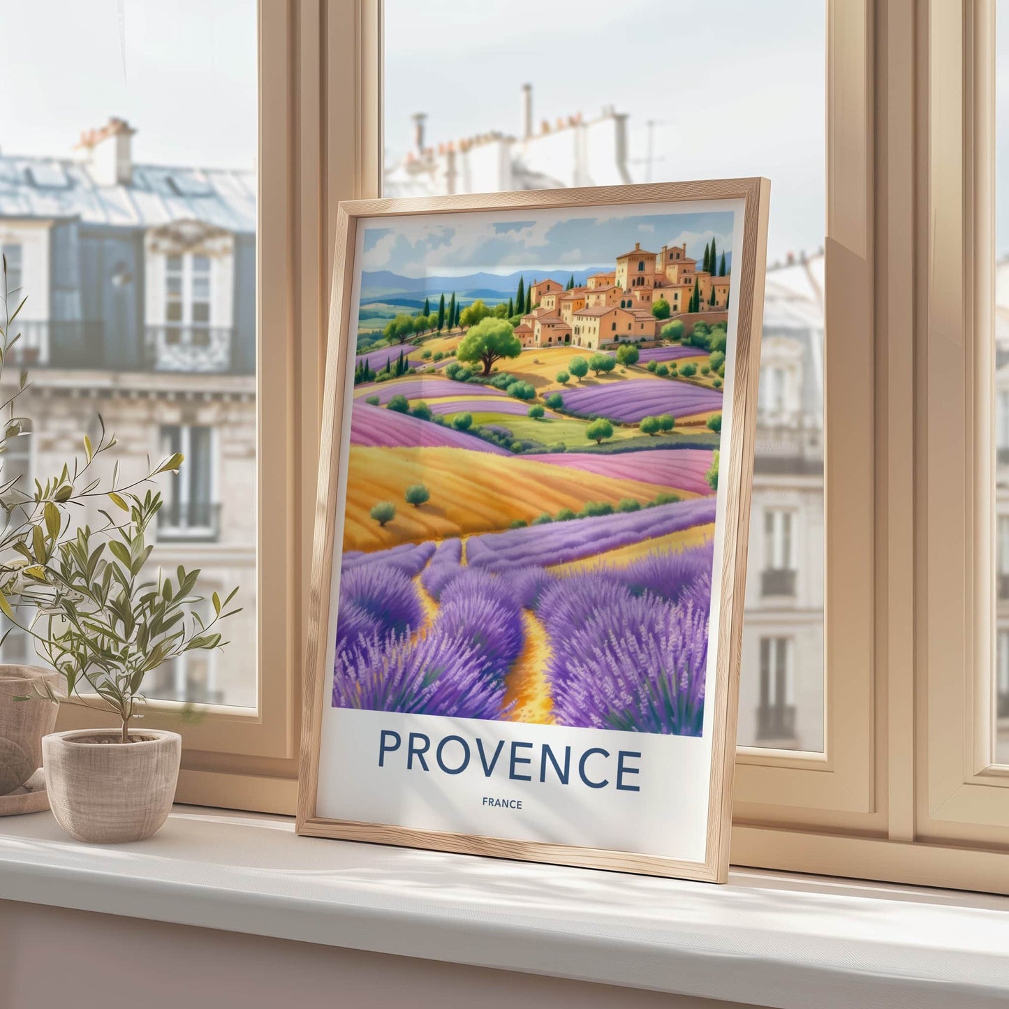 Provence Poster - France Travel Art - Lavender Fields Village Home Decor