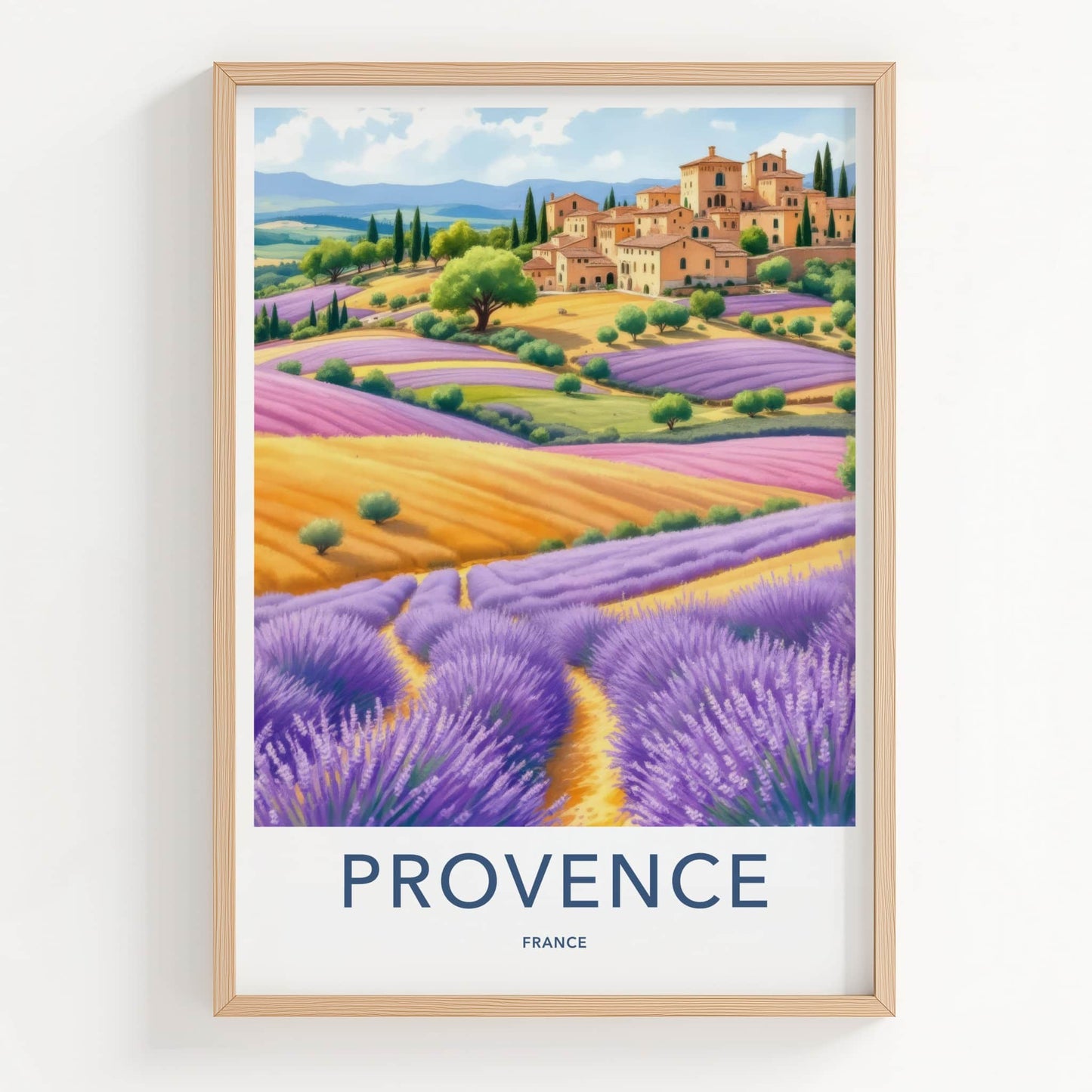 Provence Poster - France Travel Art - Lavender Fields Village Home Decor