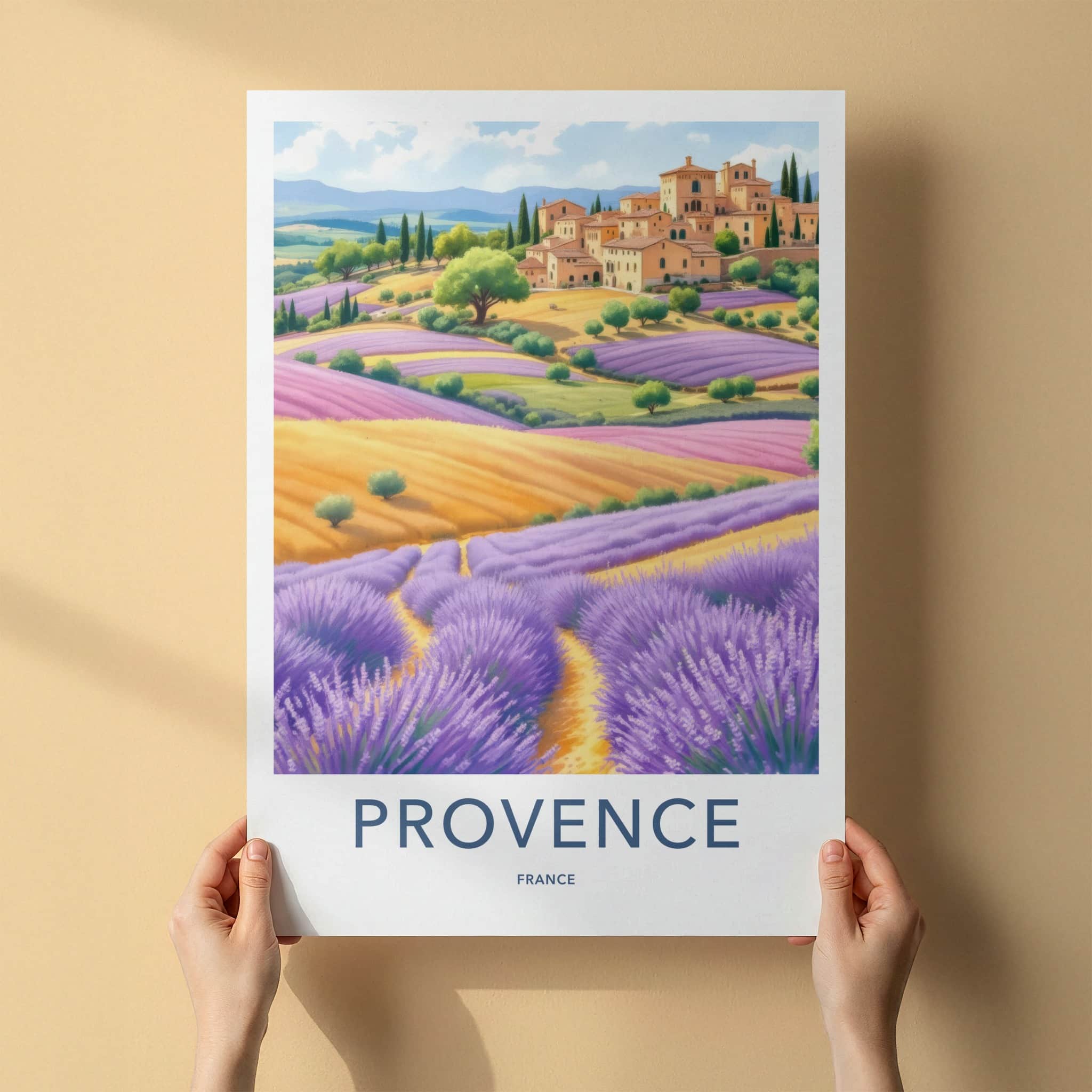 Provence Poster - France Travel Art - Lavender Fields Village Home Decor