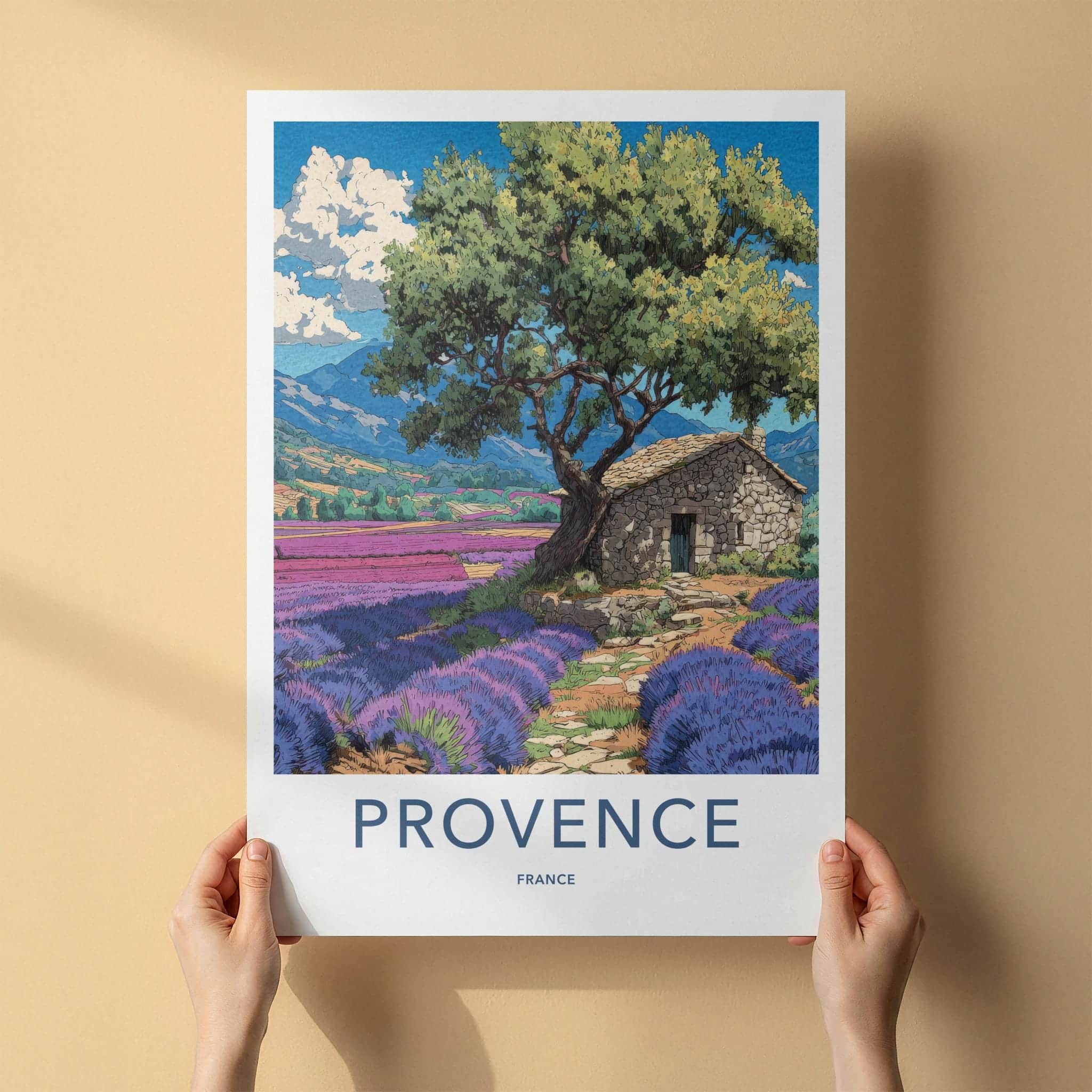 Provence Poster - France Travel Art - Stone House Lavender Home Decor