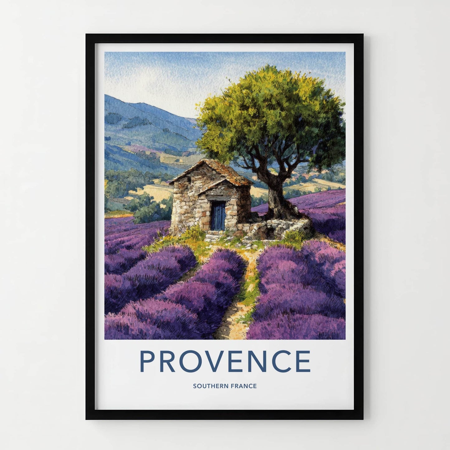 Provence Poster - France Travel Art - Stone Hut Tree Home Decor