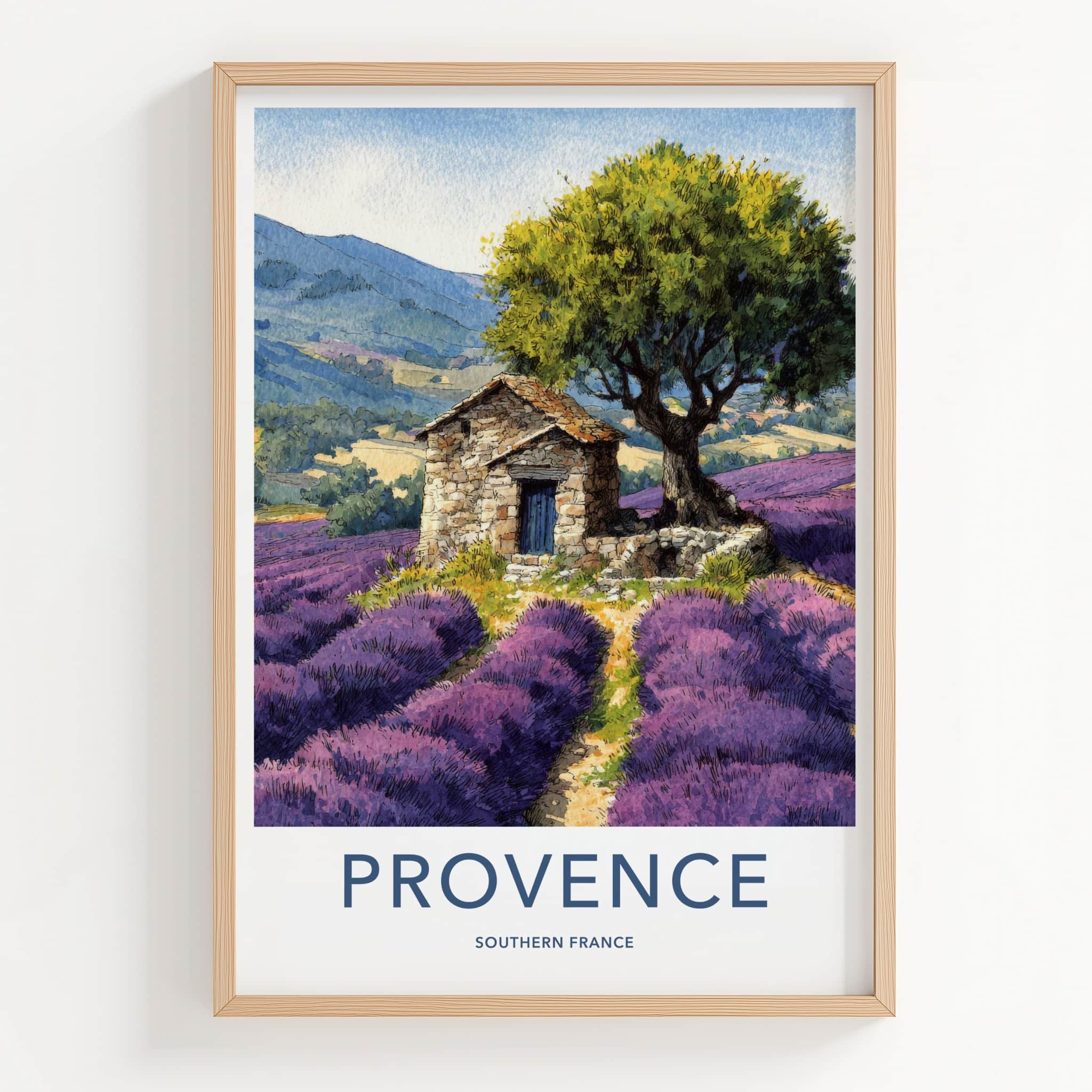 Provence Poster - France Travel Art - Stone Hut Tree Home Decor
