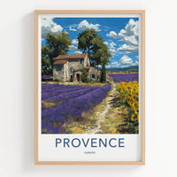 Provence Poster - France Travel Print - Stone Building Fields Home Art