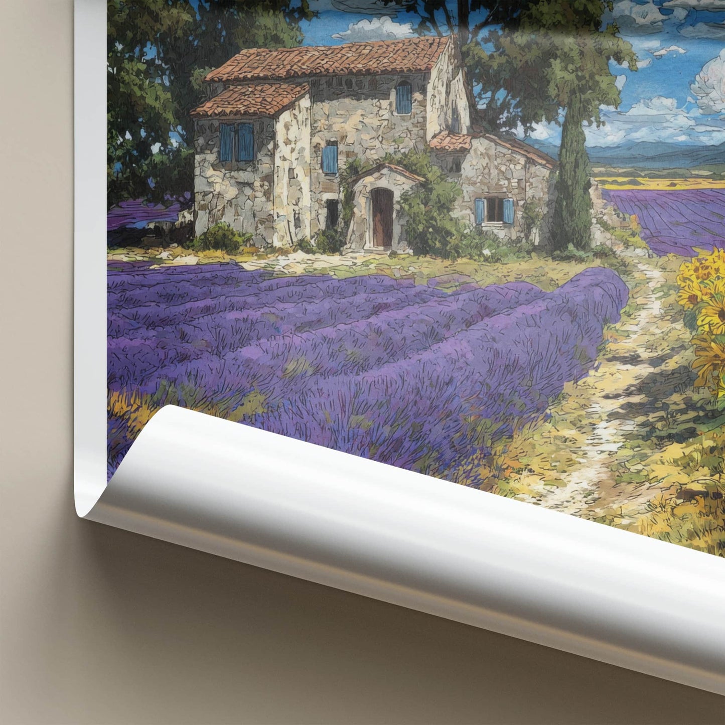 Provence Poster - France Travel Print - Stone Building Fields Home Art