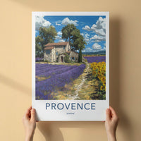 Provence Poster - France Travel Print - Stone Building Fields Home Art