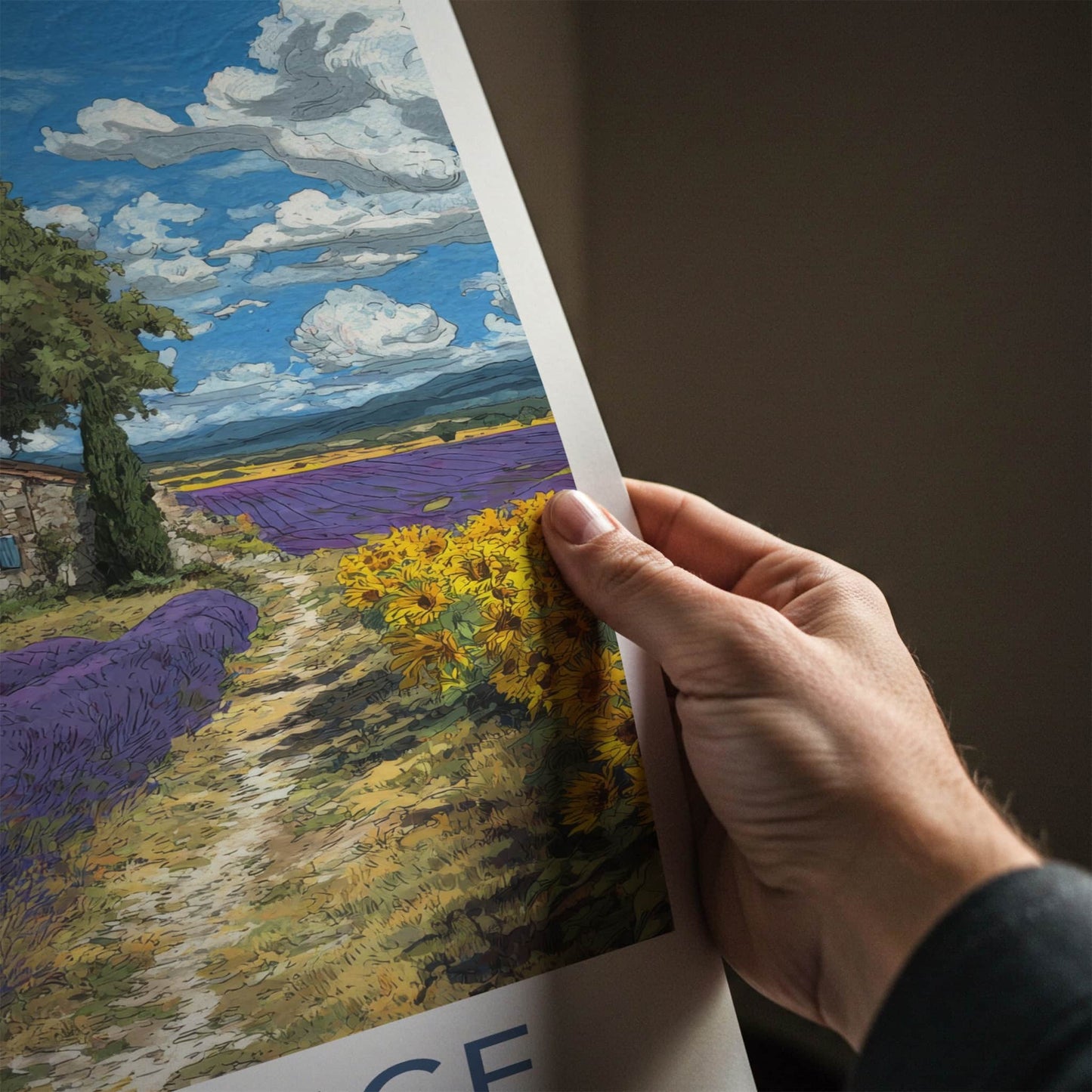Provence Poster - France Travel Print - Stone Building Fields Home Art