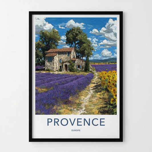 Provence Poster - France Travel Print - Stone Building Fields Home Art