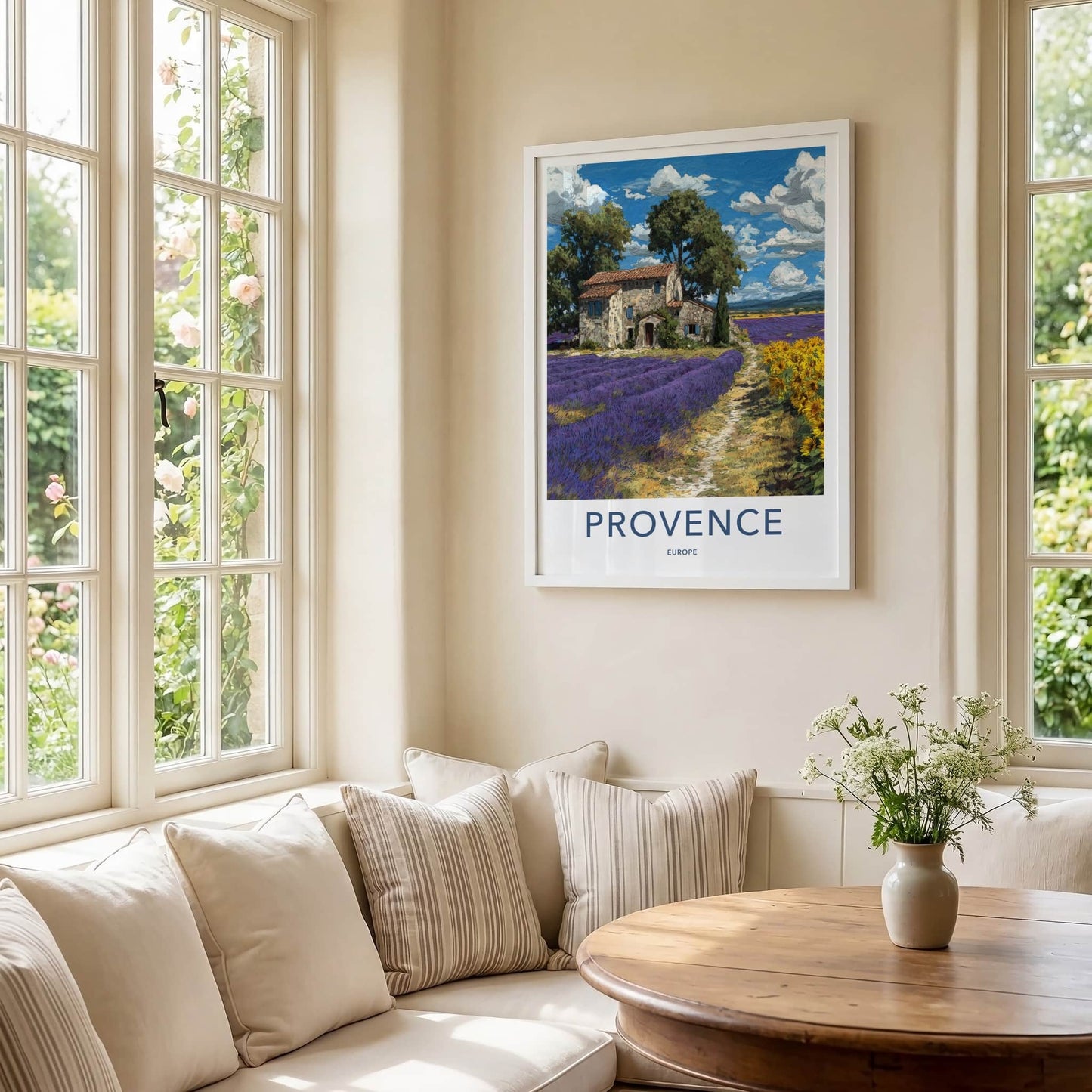 Provence Poster - France Travel Print - Stone Building Fields Home Art