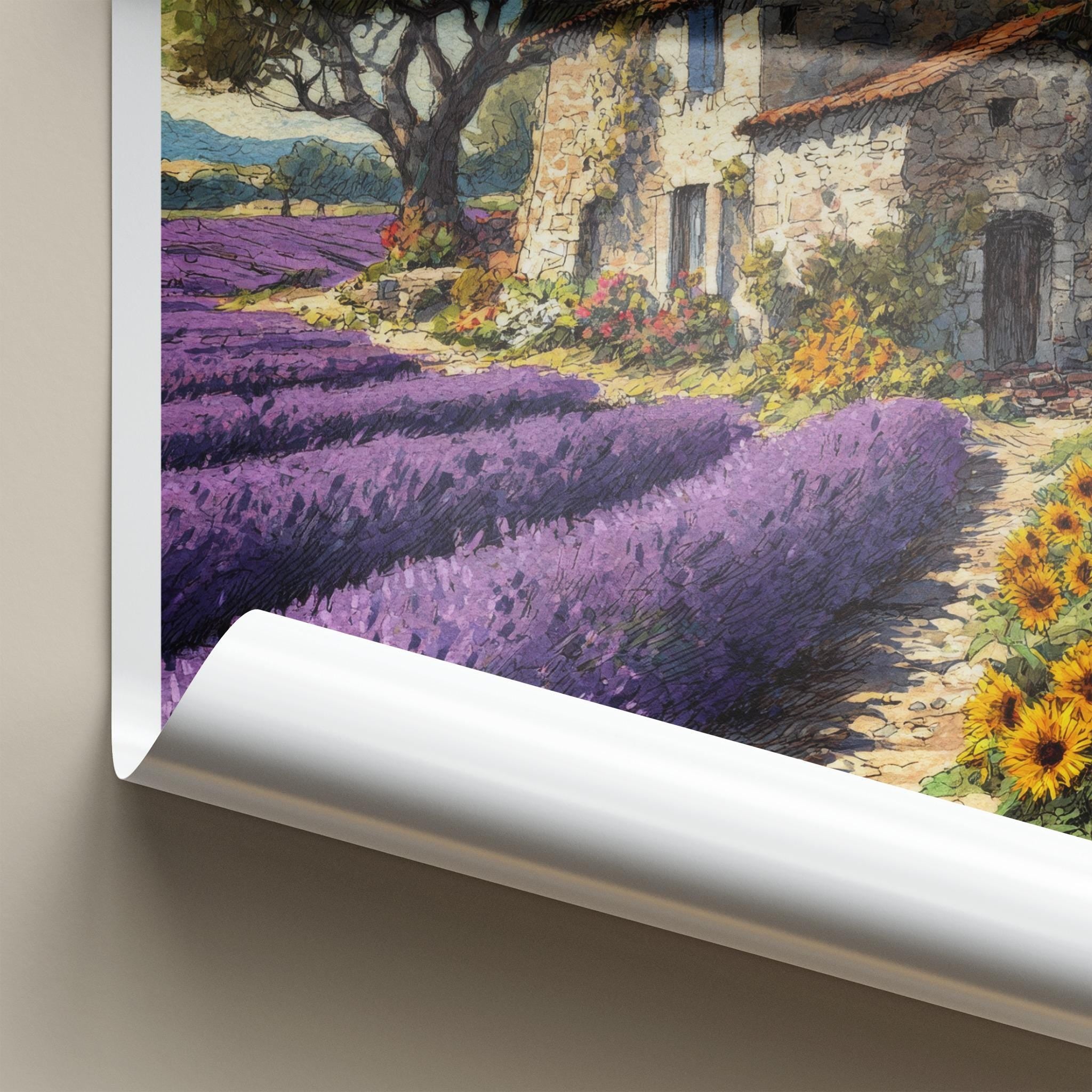 Provence Poster - France Wall Art - Stone Farmhouse Lavender Home Decor
