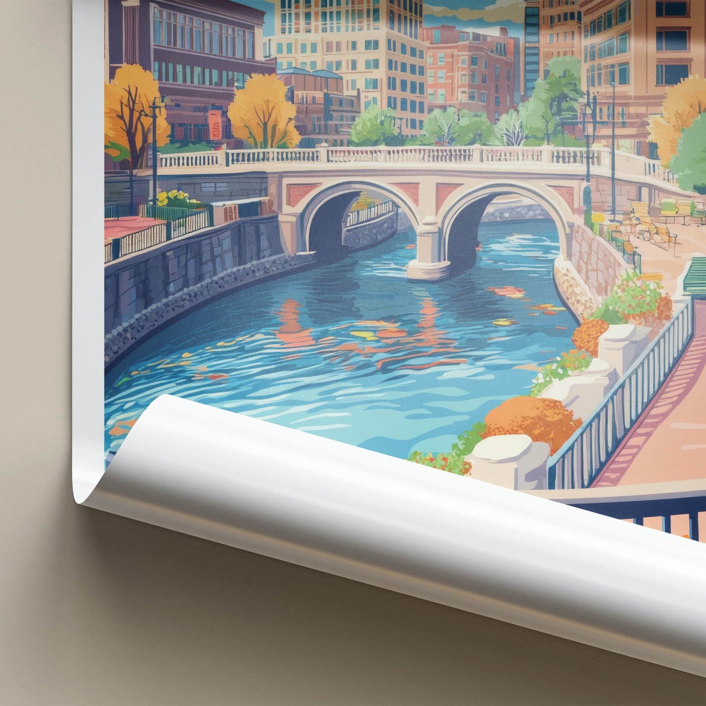 Providence Poster - Rhode Island Travel Art - Historic Bridge Waterfront Home Decor