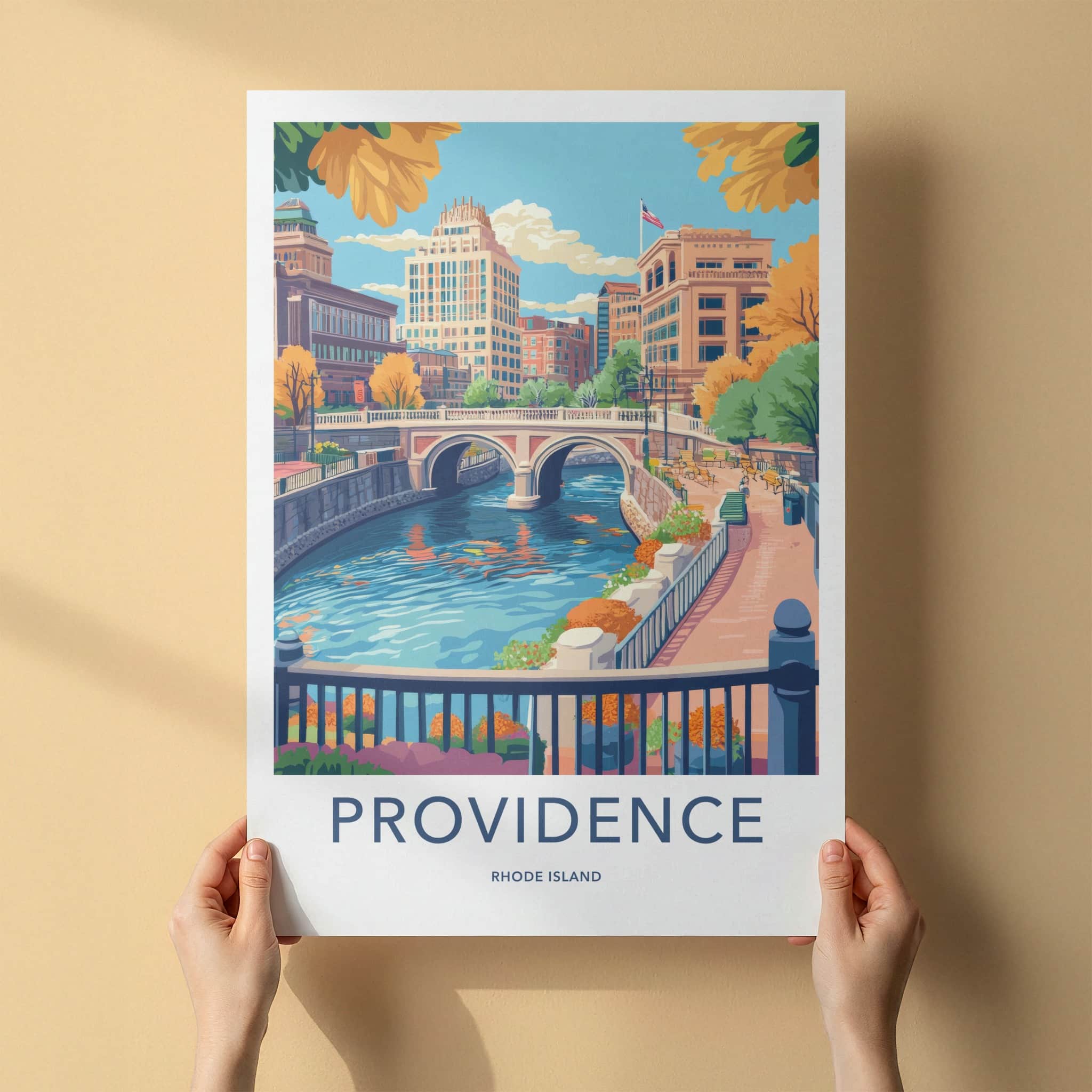 Providence Poster - Rhode Island Travel Art - Historic Bridge Waterfront Home Decor