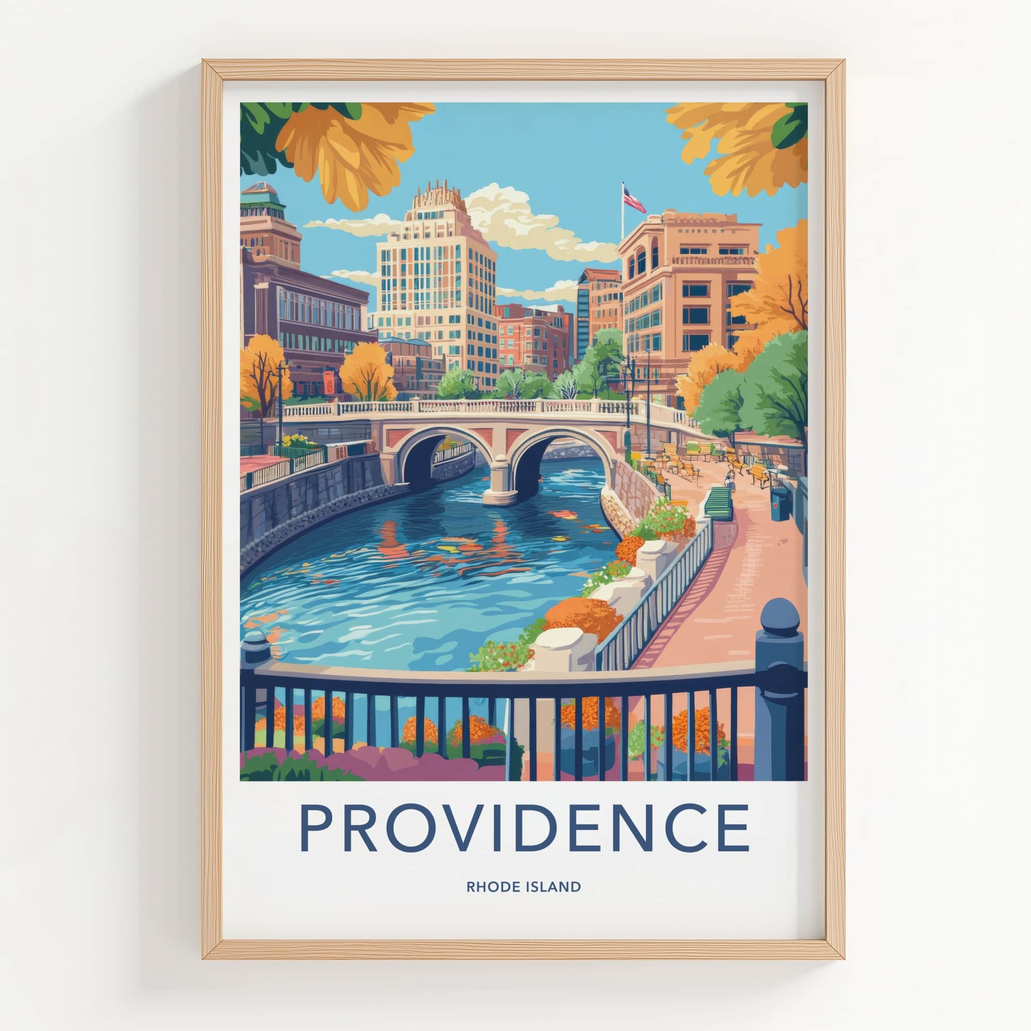 Providence Poster - Rhode Island Travel Art - Historic Bridge Waterfront Home Decor