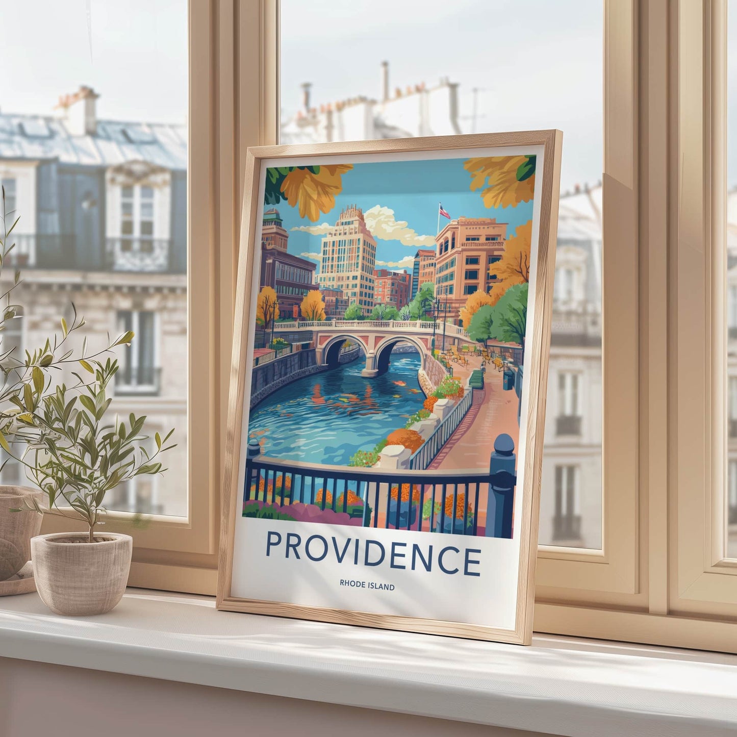 Providence Poster - Rhode Island Travel Art - Historic Bridge Waterfront Home Decor