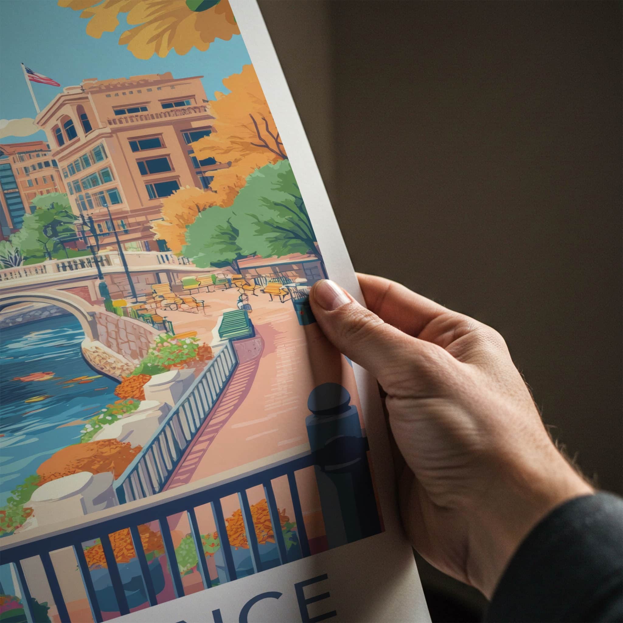 Providence Poster - Rhode Island Travel Art - Historic Bridge Waterfront Home Decor