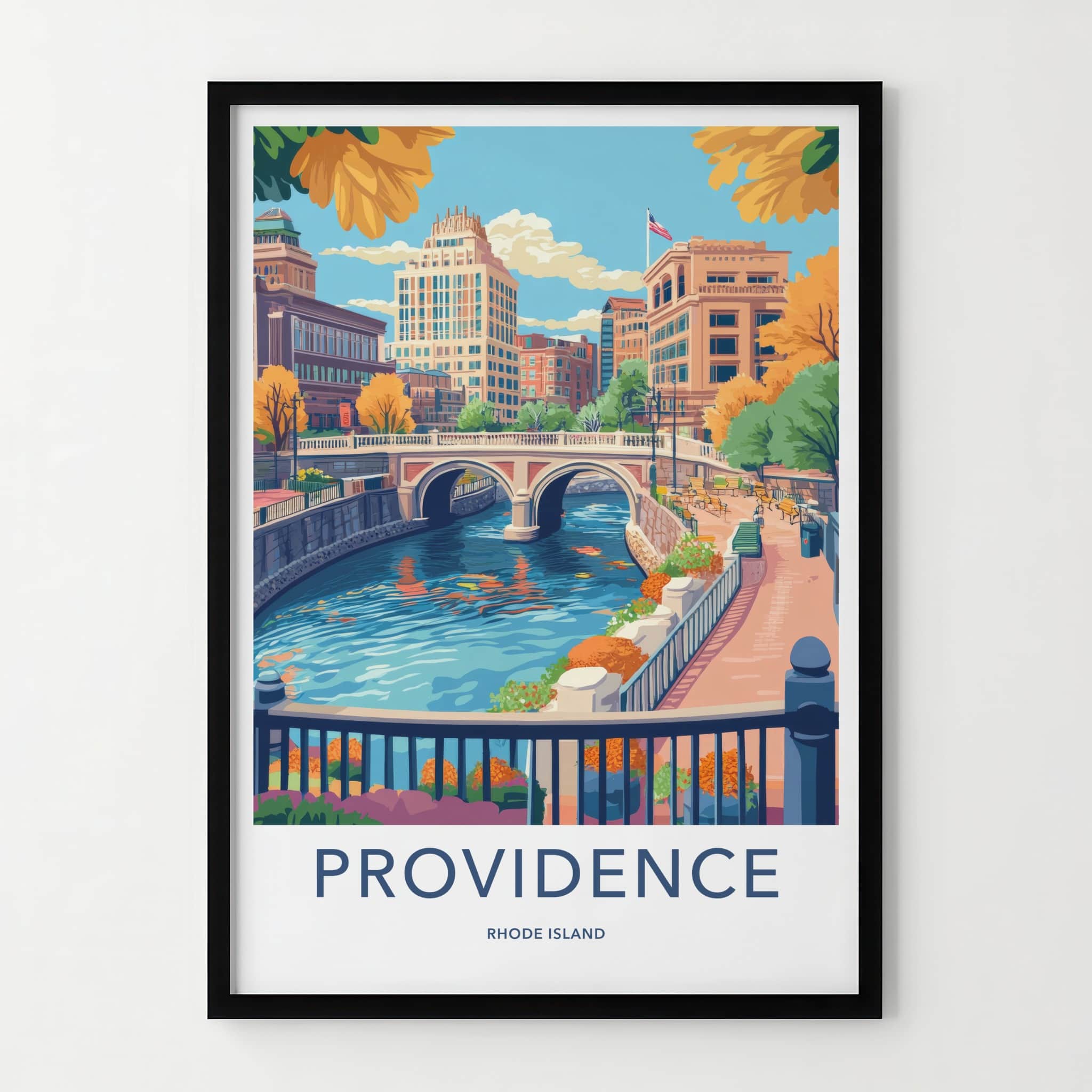 Providence Poster - Rhode Island Travel Art - Historic Bridge Waterfront Home Decor