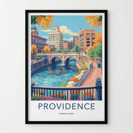 Providence Poster - Rhode Island Travel Art - Historic Bridge Waterfront Home Decor