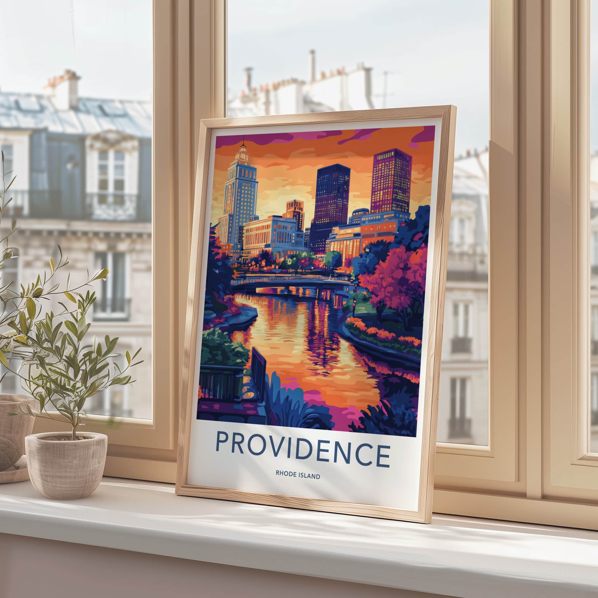 Providence Poster - Rhode Island Travel Art - Vibrant City Sunset Home Decor