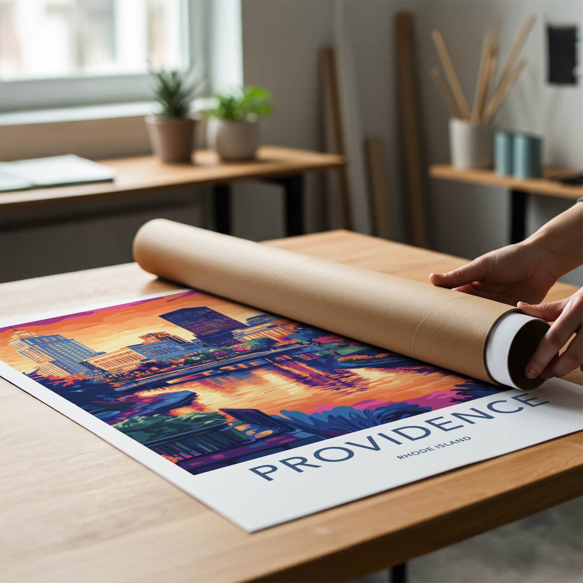Providence Poster - Rhode Island Travel Art - Vibrant City Sunset Home Decor