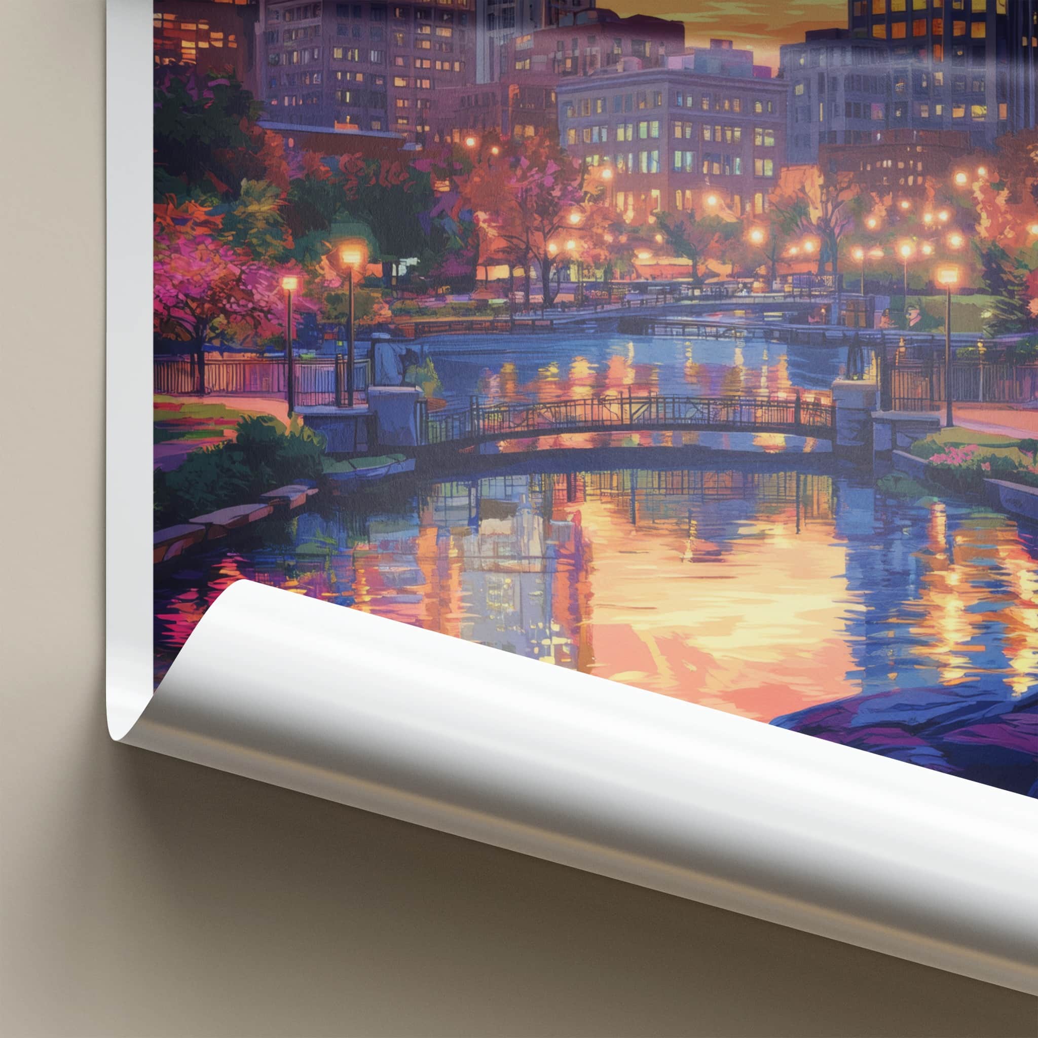 Providence Poster - Rhode Island Travel Art - Vibrant river cityscape Home Decor