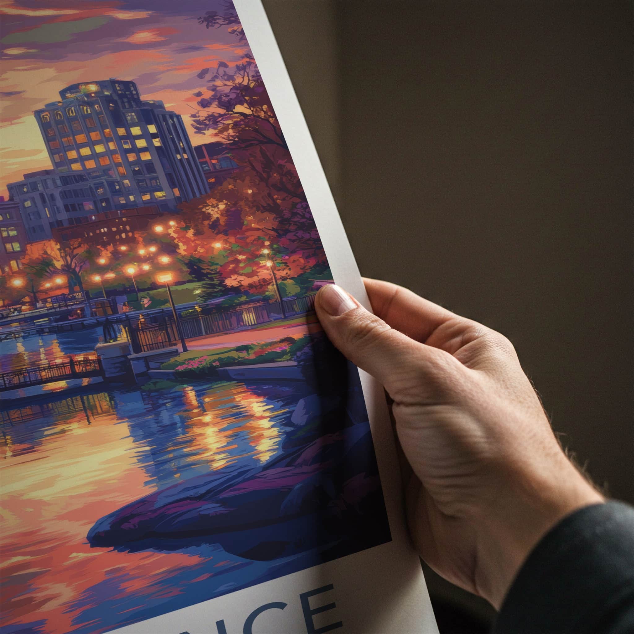 Providence Poster - Rhode Island Travel Art - Vibrant river cityscape Home Decor