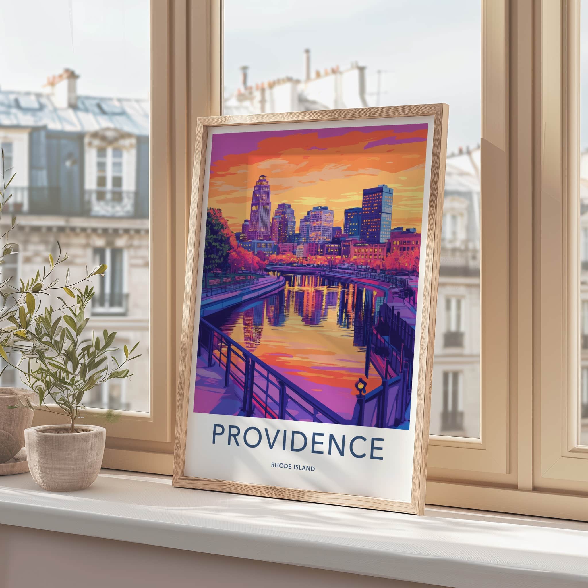 Providence Poster - Rhode Island Wall Art - City River Sunset Home Decor