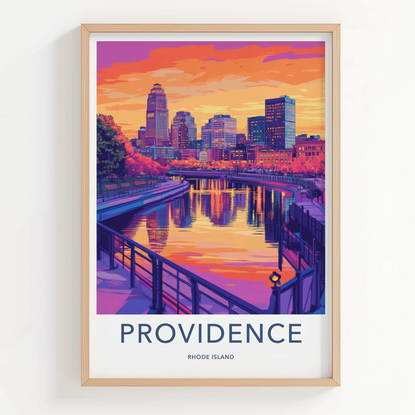 Providence Poster - Rhode Island Wall Art - City River Sunset Home Decor