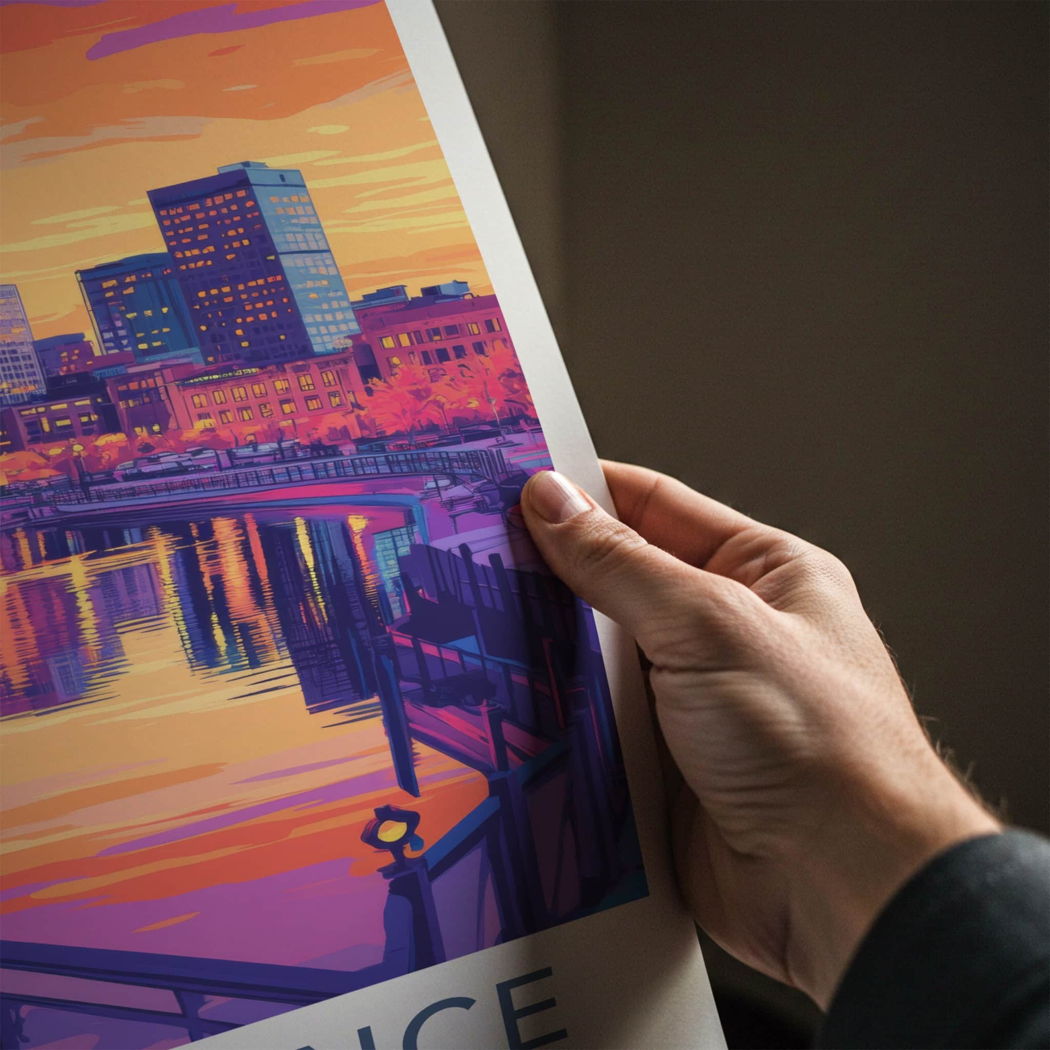 Providence Poster - Rhode Island Wall Art - City River Sunset Home Decor