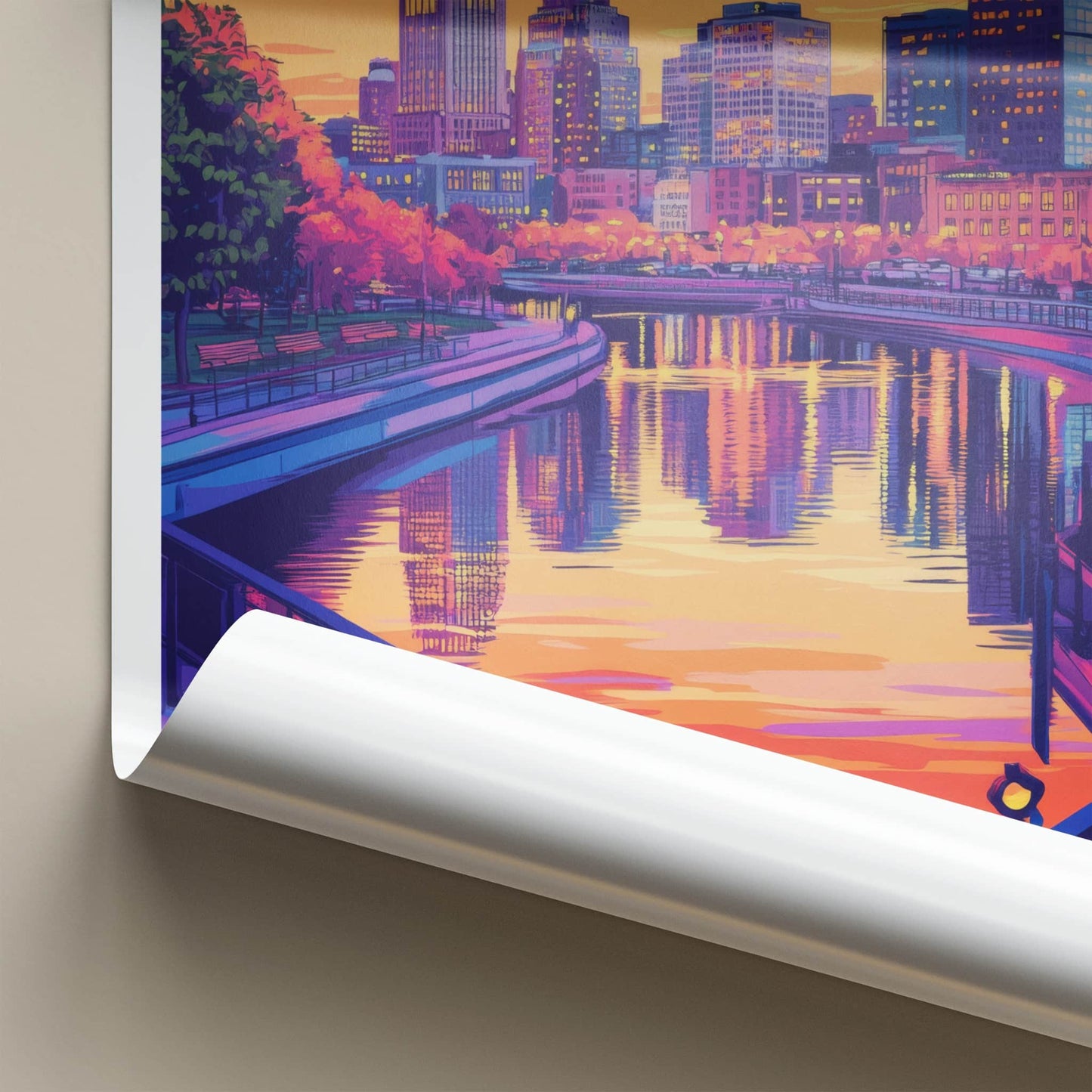 Providence Poster - Rhode Island Wall Art - City River Sunset Home Decor