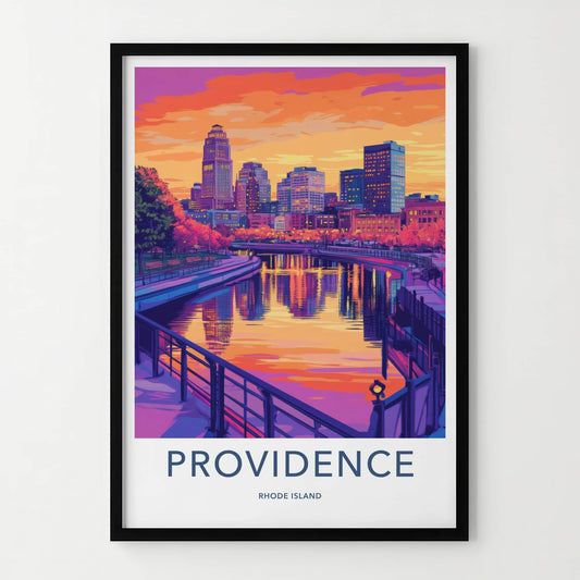 Providence Poster - Rhode Island Wall Art - City River Sunset Home Decor