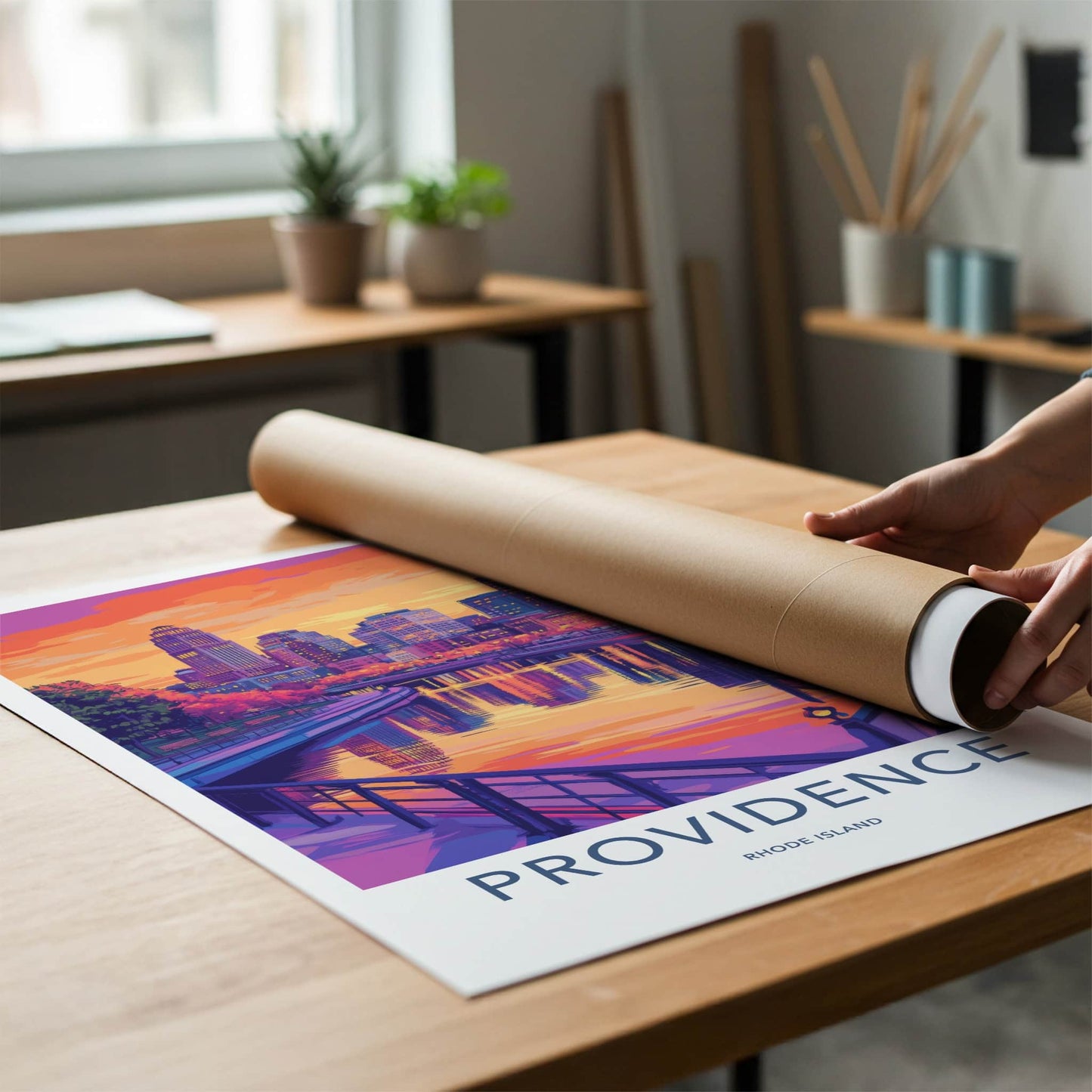 Providence Poster - Rhode Island Wall Art - City River Sunset Home Decor