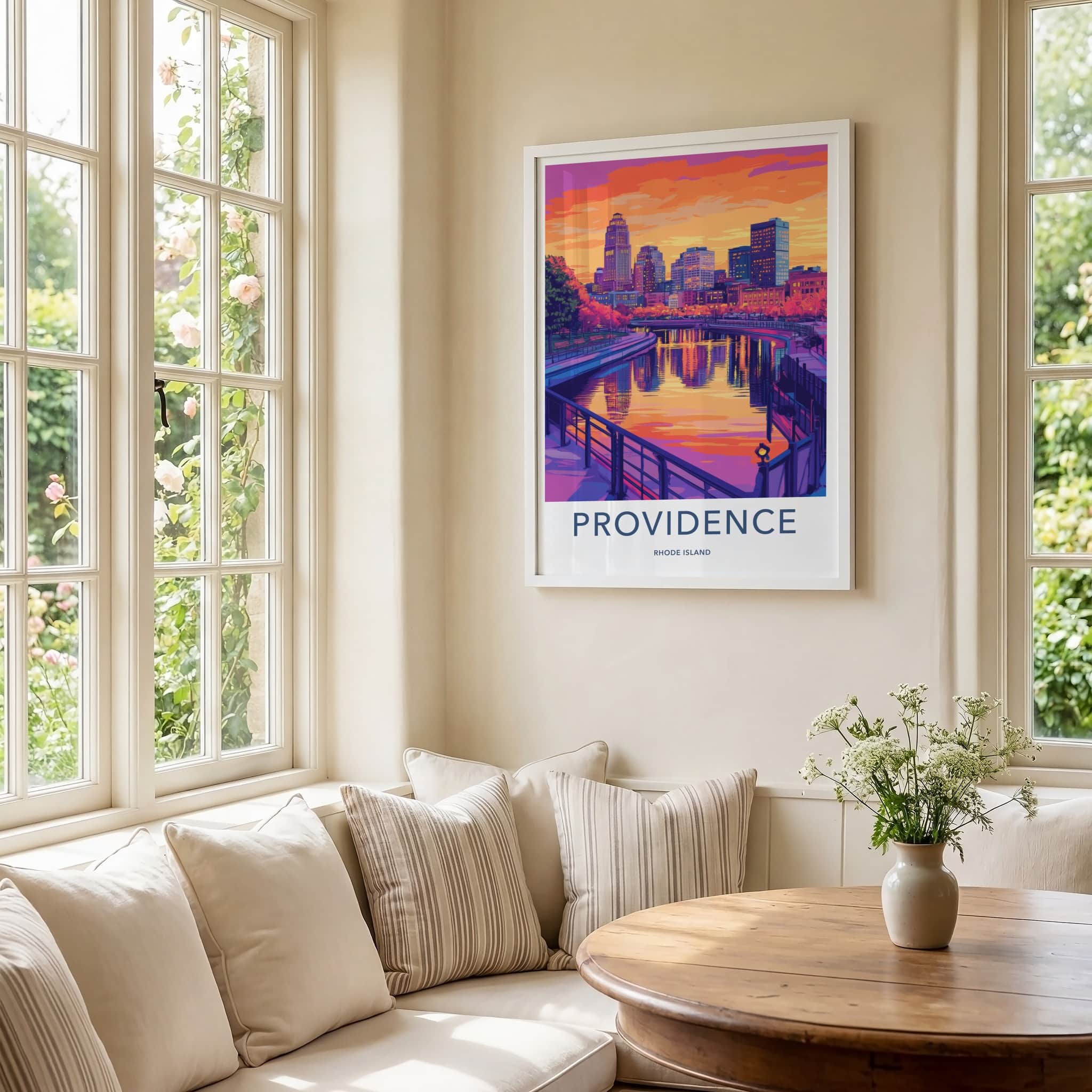 Providence Poster - Rhode Island Wall Art - City River Sunset Home Decor