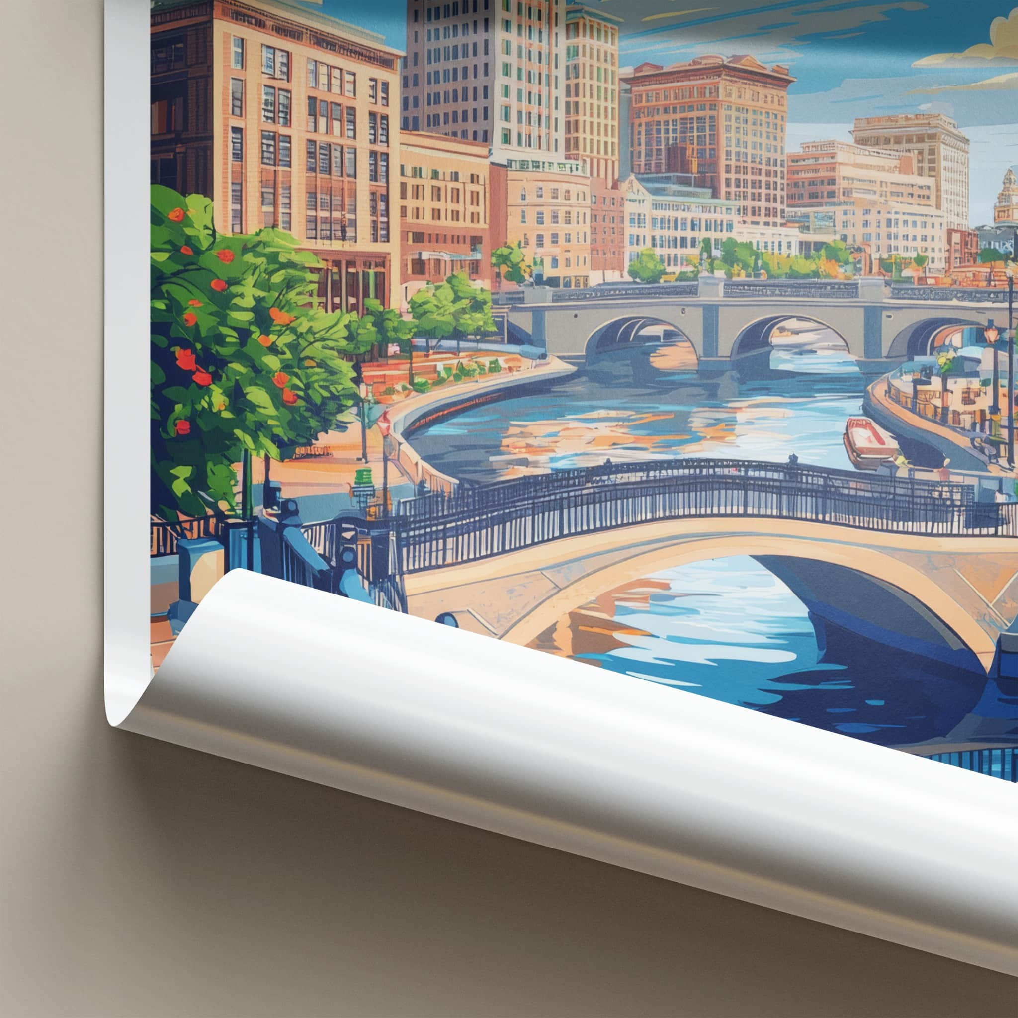 Providence Poster - Rhode Island Wall Art - Urban Waterway Scene Home Decor