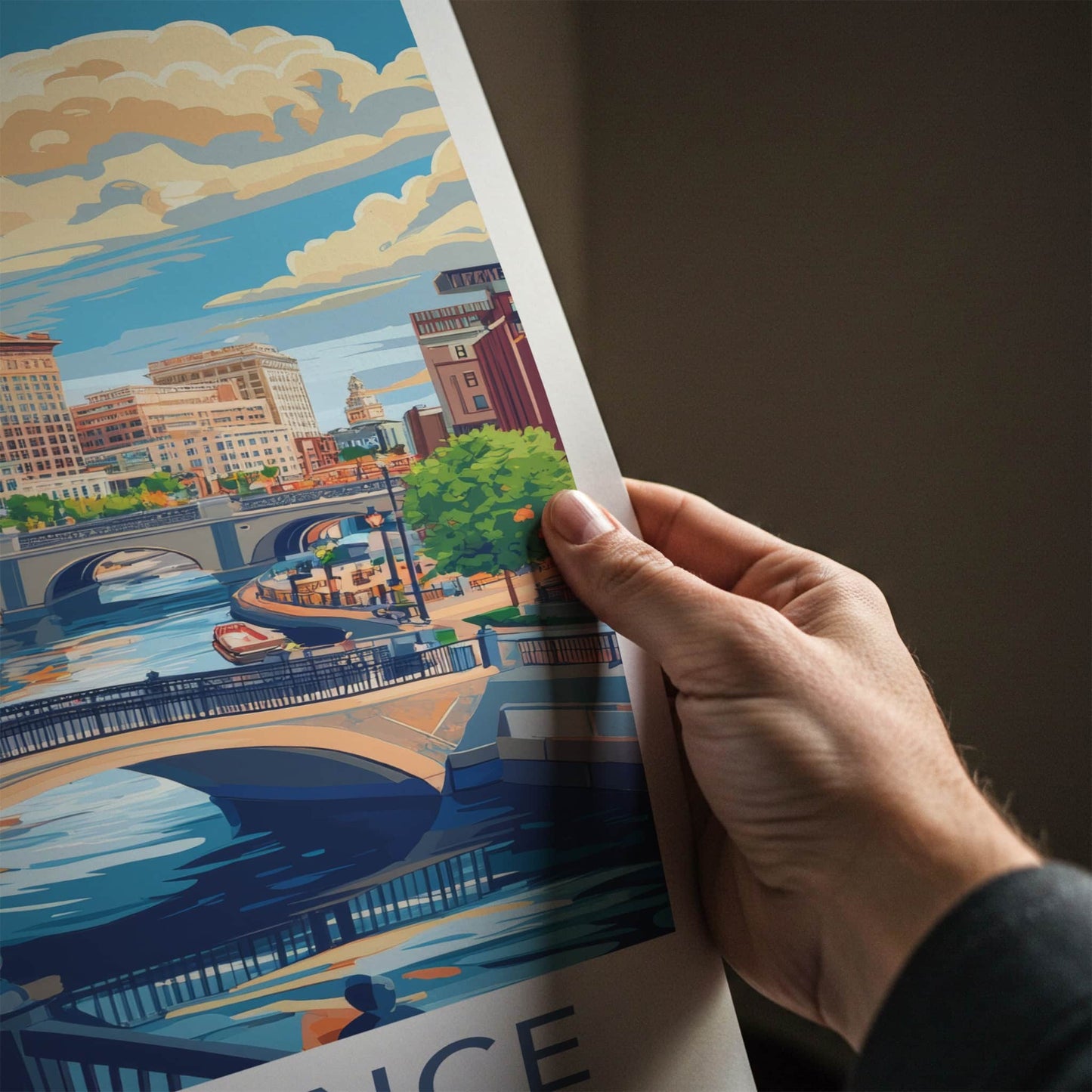 Providence Poster - Rhode Island Wall Art - Urban Waterway Scene Home Decor
