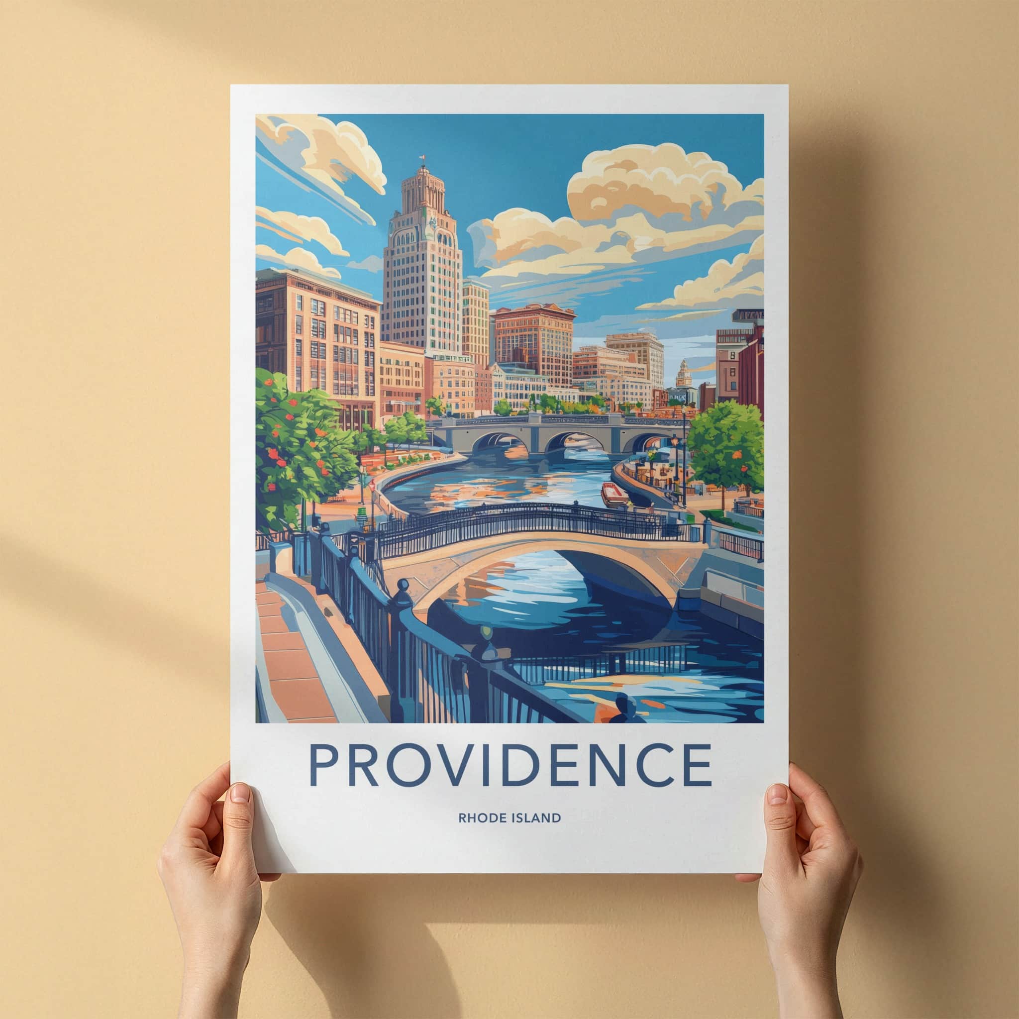 Providence Poster - Rhode Island Wall Art - Urban Waterway Scene Home Decor