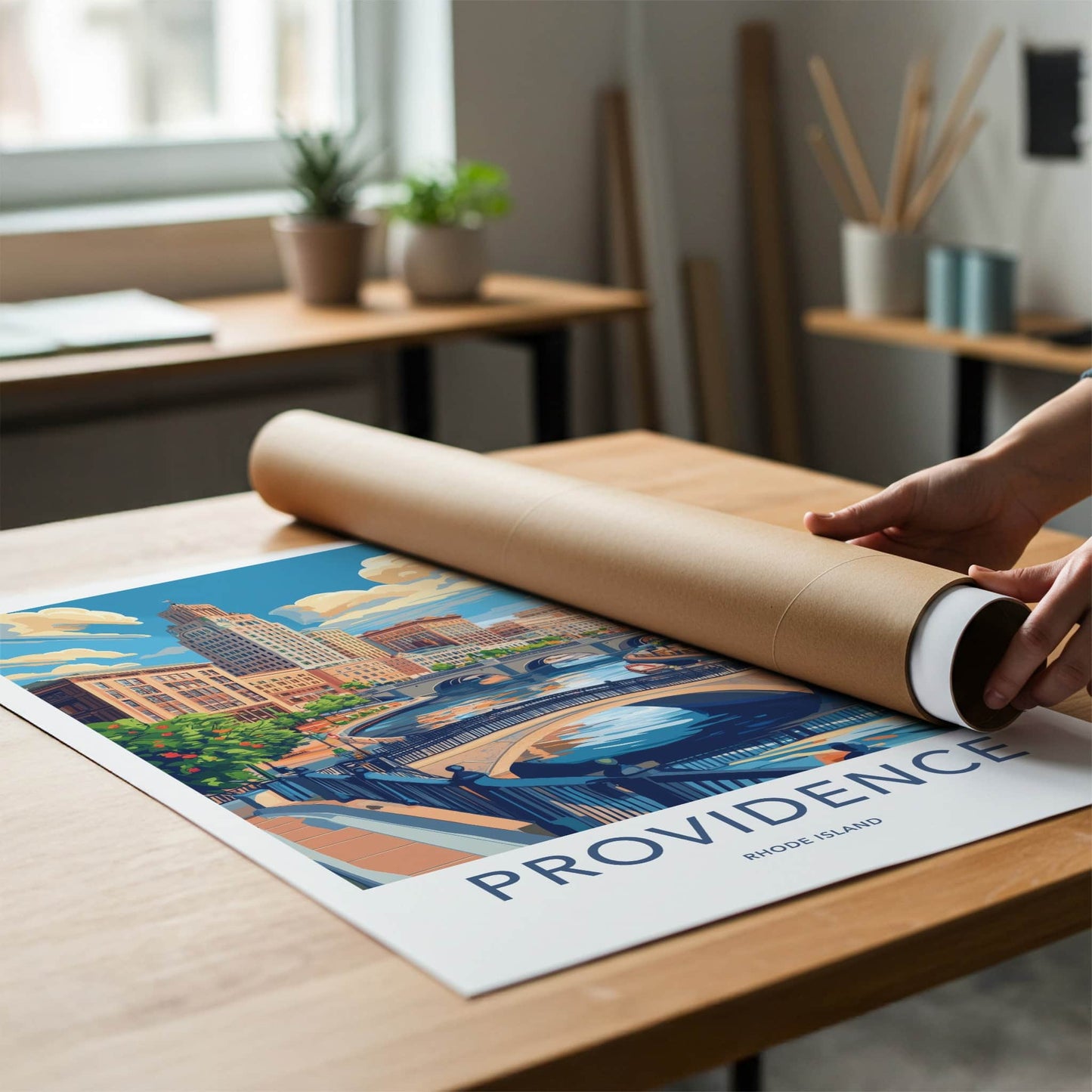 Providence Poster - Rhode Island Wall Art - Urban Waterway Scene Home Decor