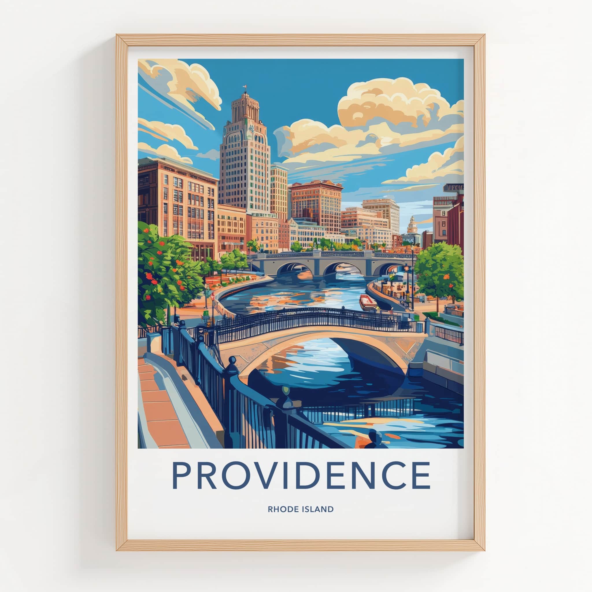 Providence Poster - Rhode Island Wall Art - Urban Waterway Scene Home Decor