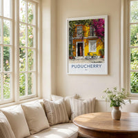 Puducherry Poster - India Travel Art - Puducherry Yellow facade bike Home Decor