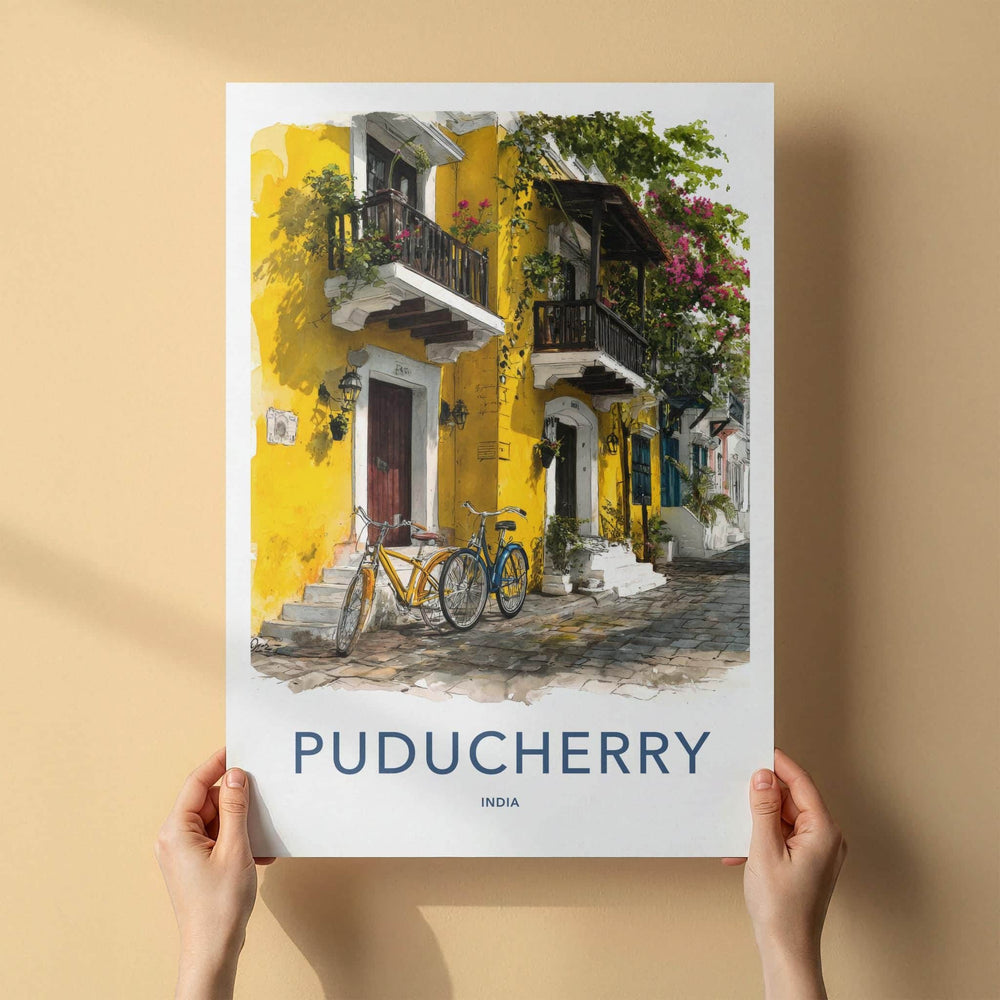 Puducherry Poster - India Wall Art - Puducherry Yellow Bicycles Gift
