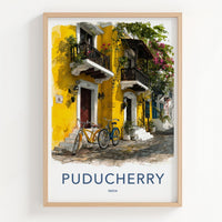 Puducherry Poster - India Wall Art - Puducherry Yellow Bicycles Gift