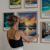 Puerto Princesa Poster - Philippines Travel Art - Boats ocean sunset Home Decor