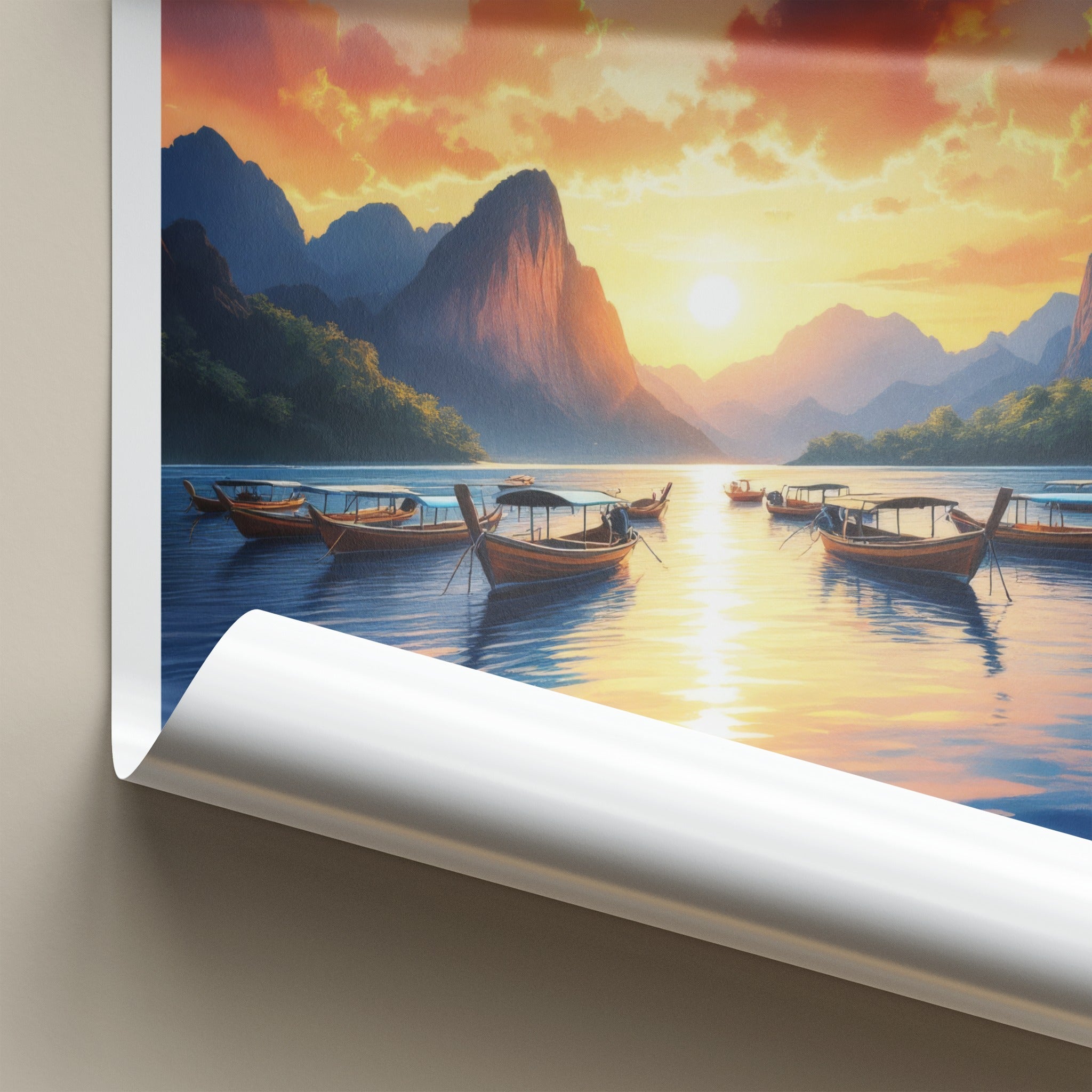Puerto Princesa Poster - Philippines Travel Art - Boats ocean sunset Home Decor