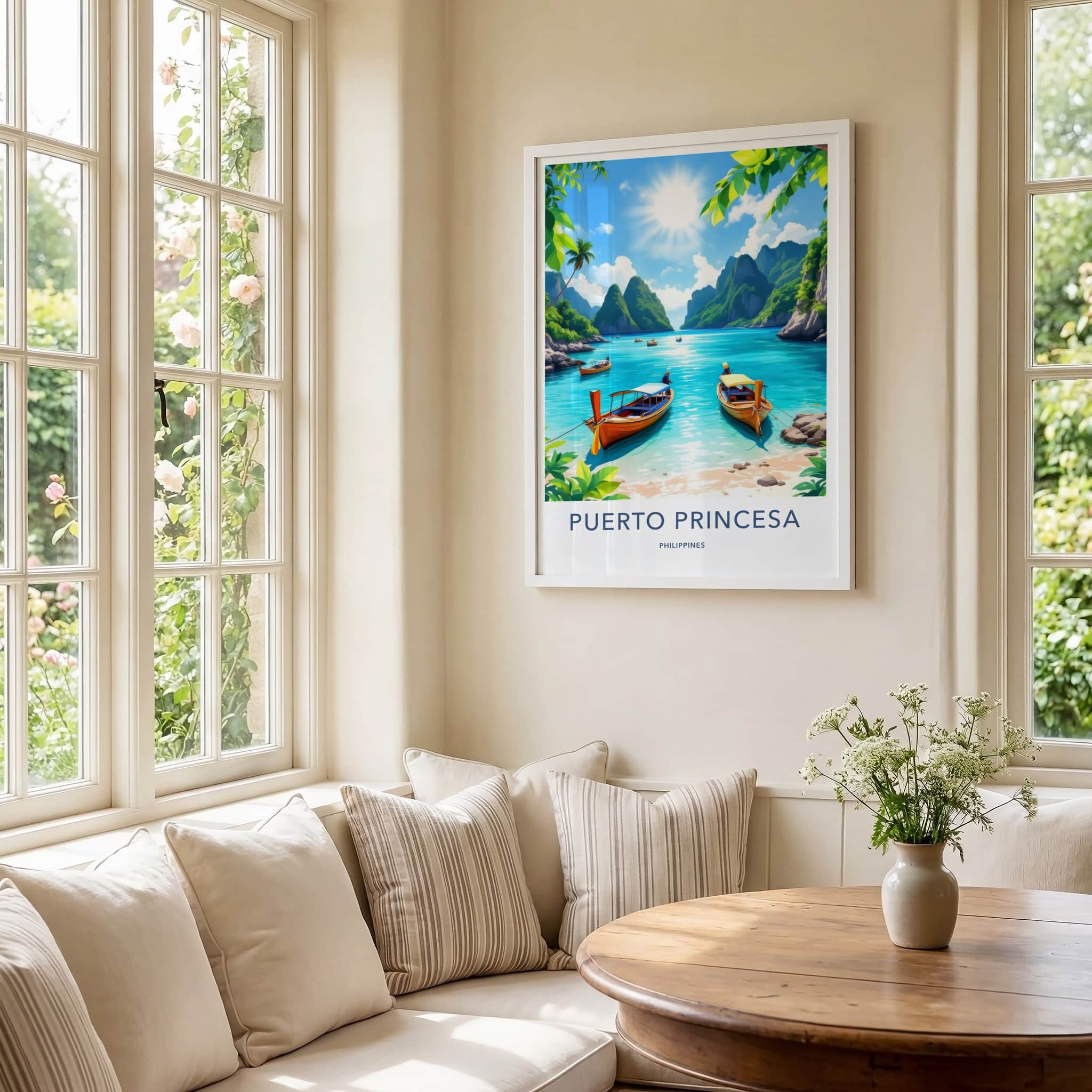 Puerto Princesa Poster - Philippines Travel Art - Tropical Beach Boats Home Decor