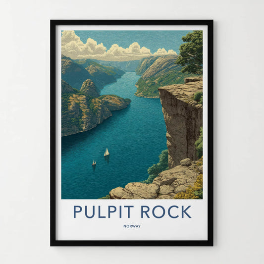 Pulpit Rock Poster - Norway Travel Art - Fjord Sailboats Wall Decor